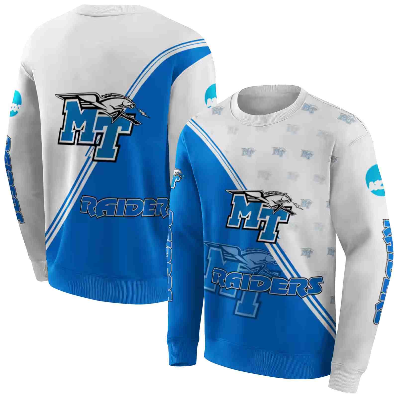 middle tennessee blue raiders diagonal stripe blue white hoodie premium grade