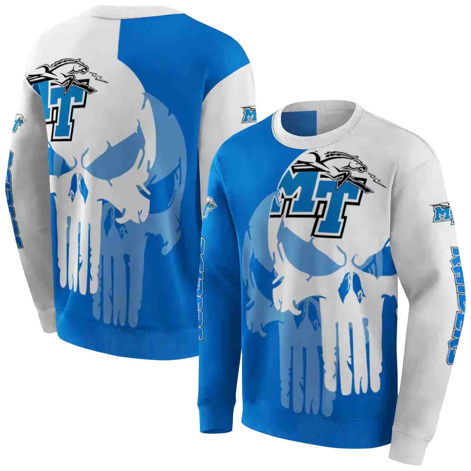 middle tennessee blue raiders graphic punisher blue white hoodie premium grade