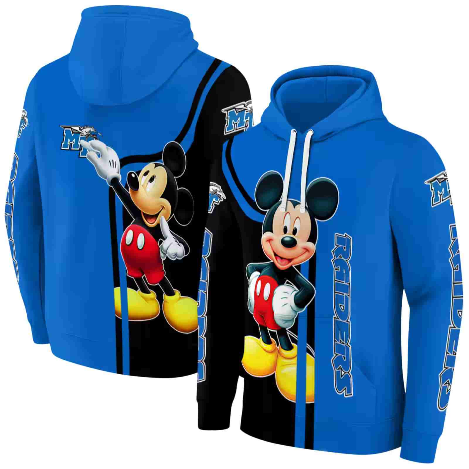 middle tennessee blue raiders mickey mouse blue black hoodie fashion forward