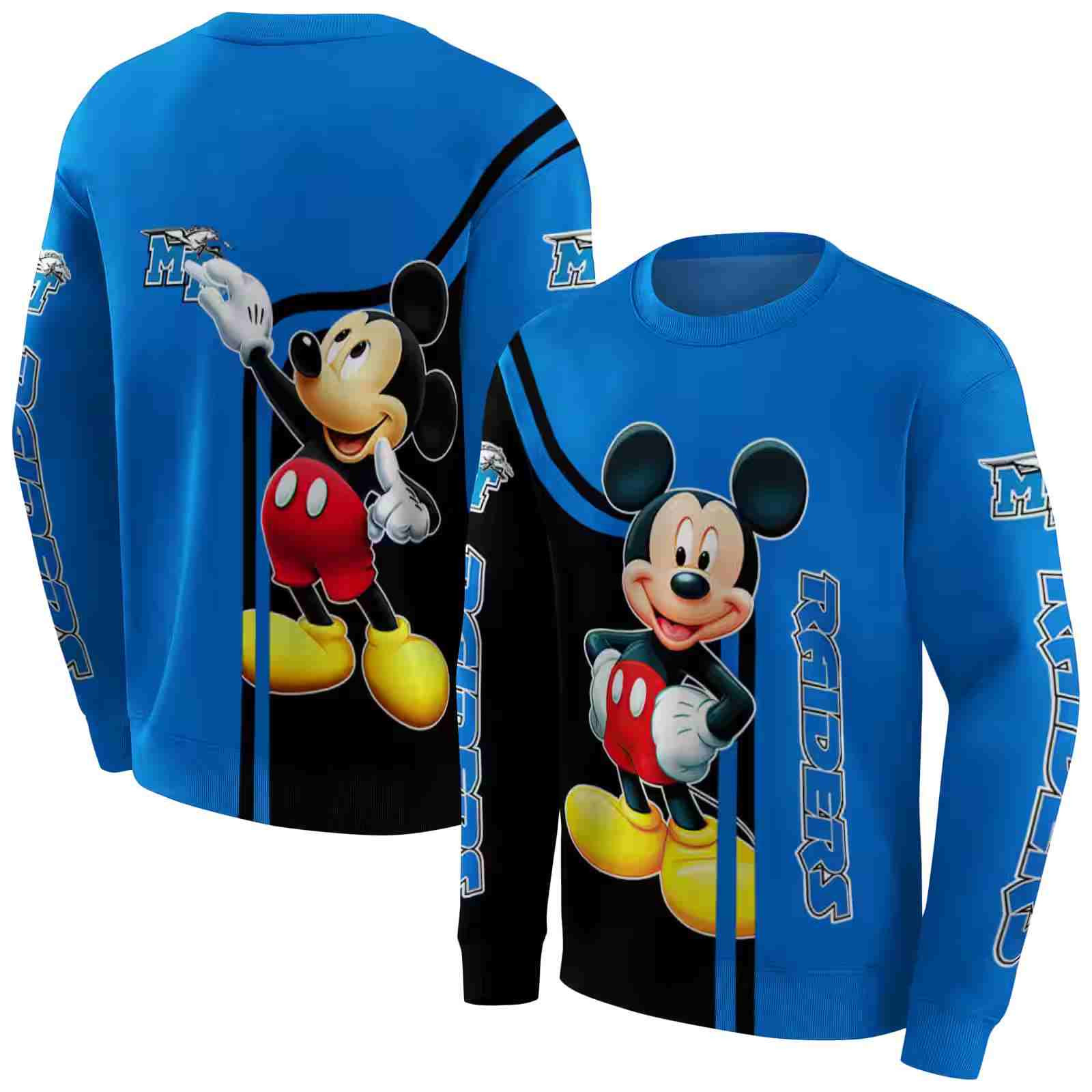 middle tennessee blue raiders mickey mouse blue black hoodie premium grade