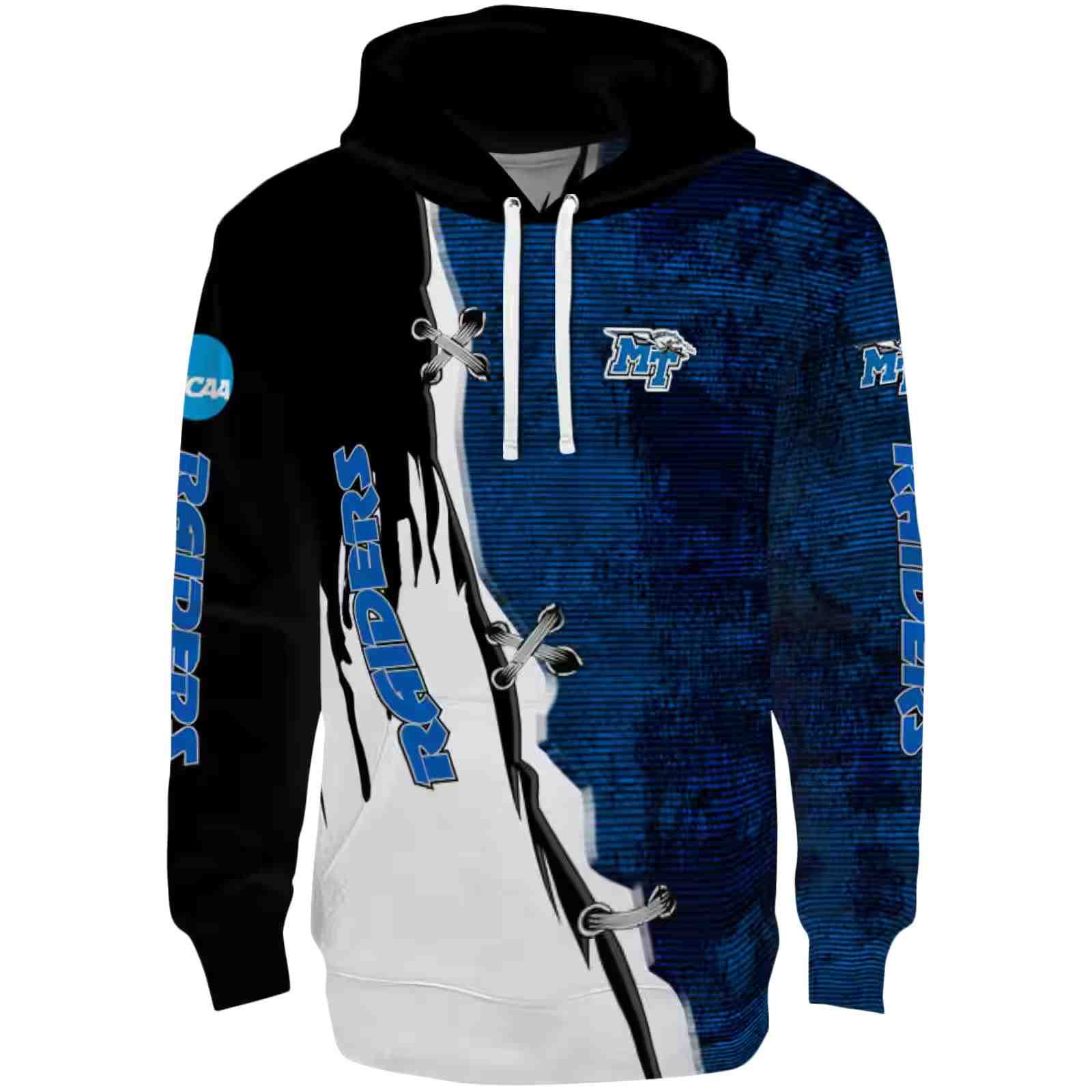 Middle Tennessee Blue Raiders Ripped Pattern Blue Black White Hoodie