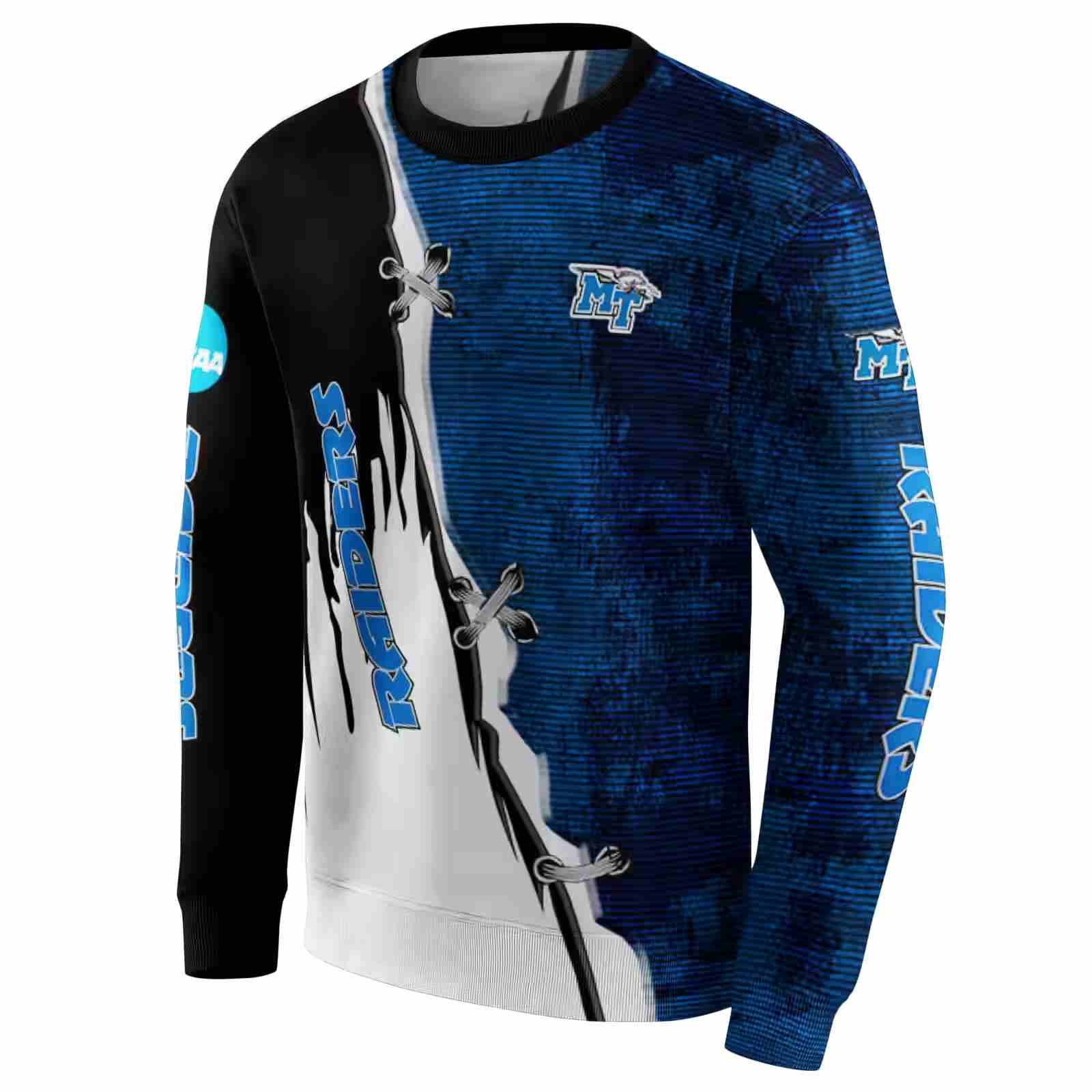 middle tennessee blue raiders ripped pattern blue black white hoodie new arrival