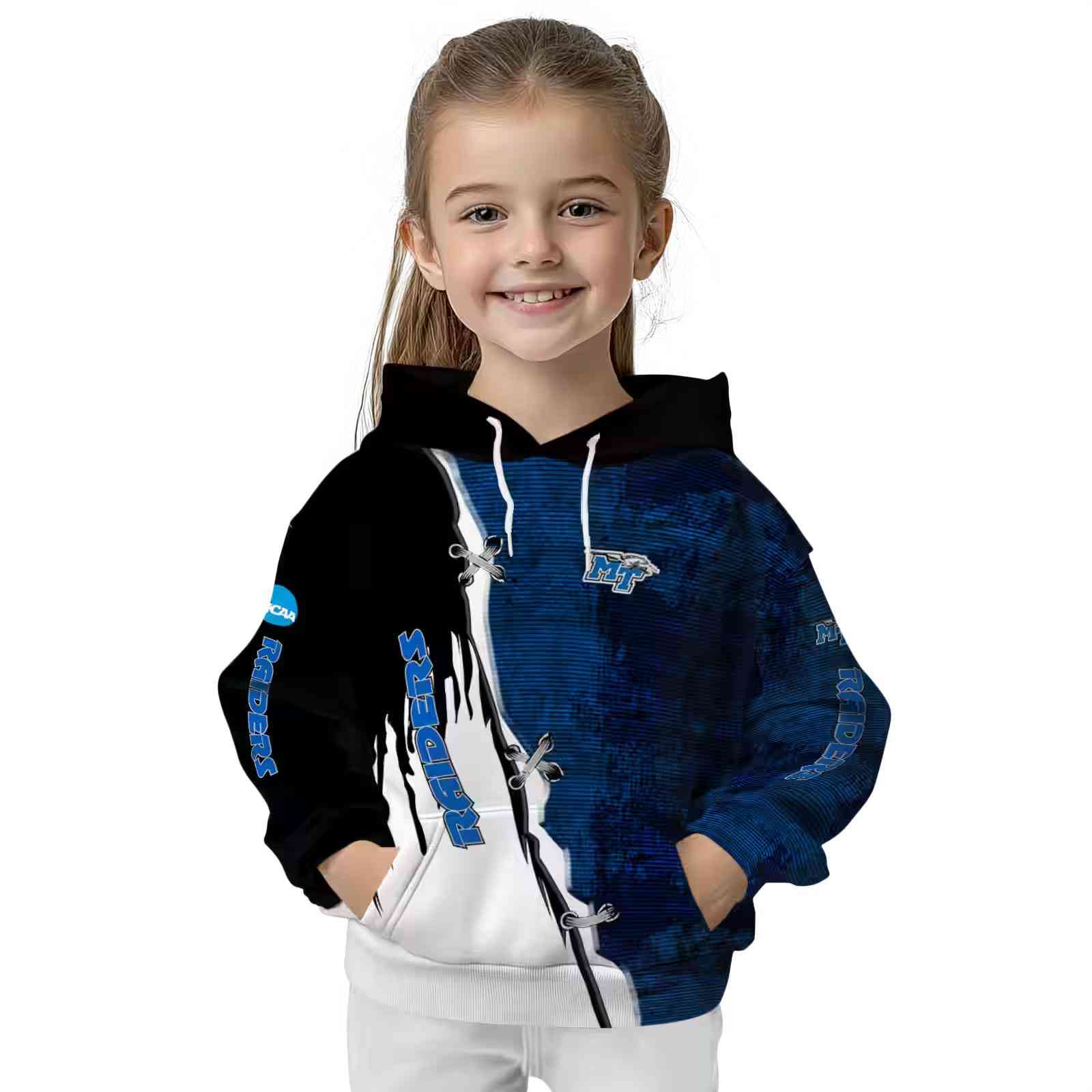 middle tennessee blue raiders ripped pattern blue black white hoodie top rated