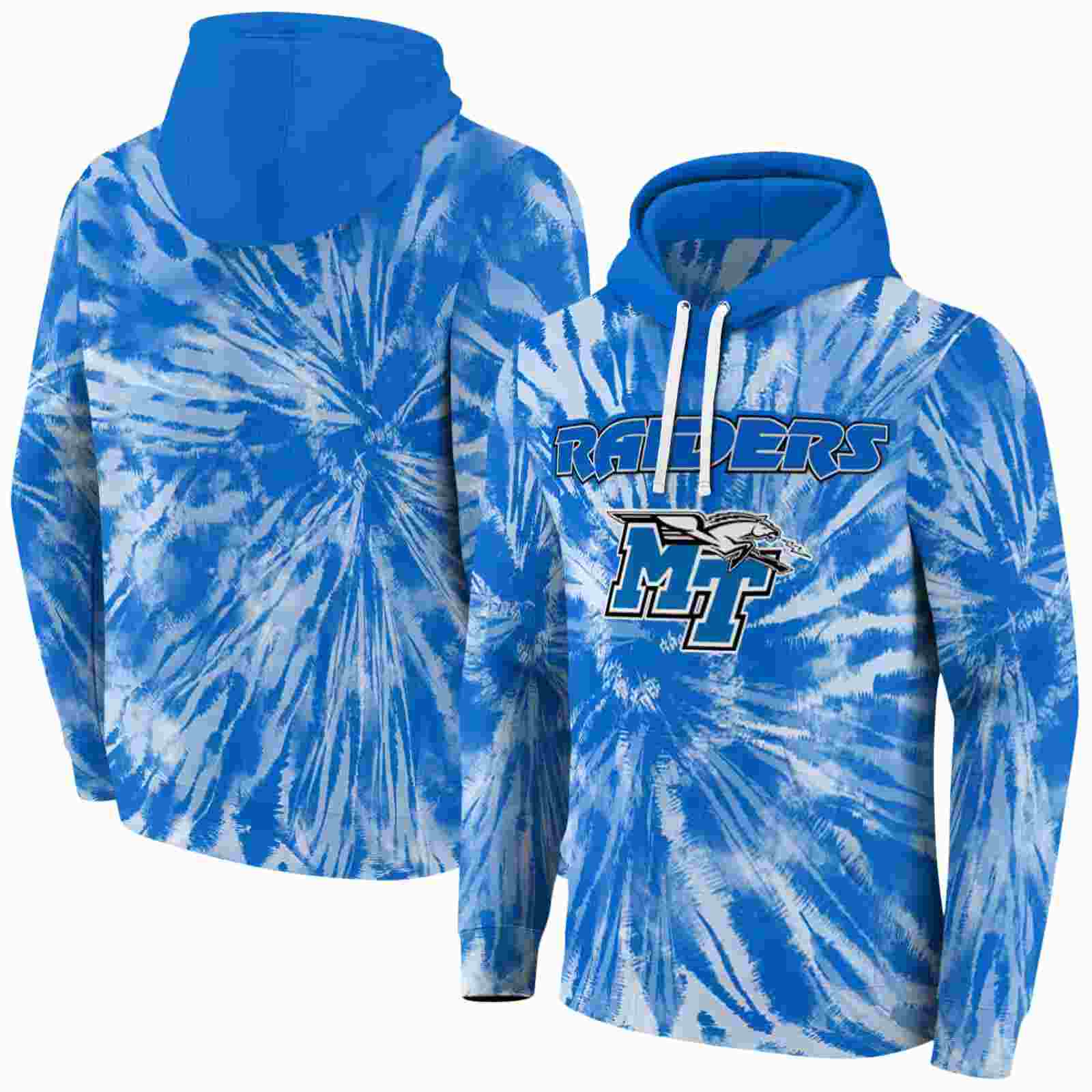 middle tennessee blue raiders tie dye pattern blue hoodie fashion forward