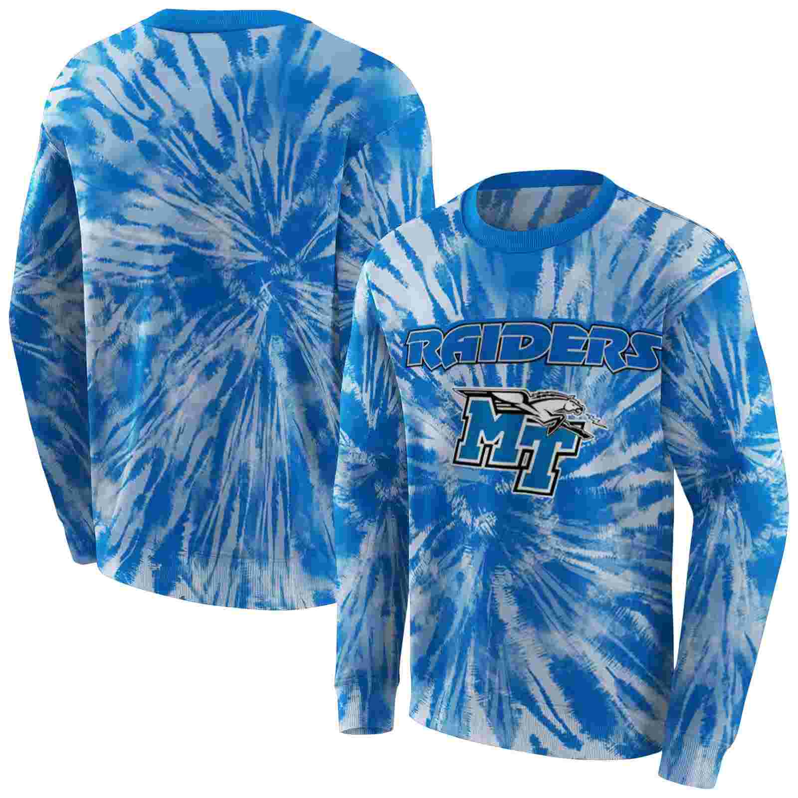 middle tennessee blue raiders tie dye pattern blue hoodie premium grade