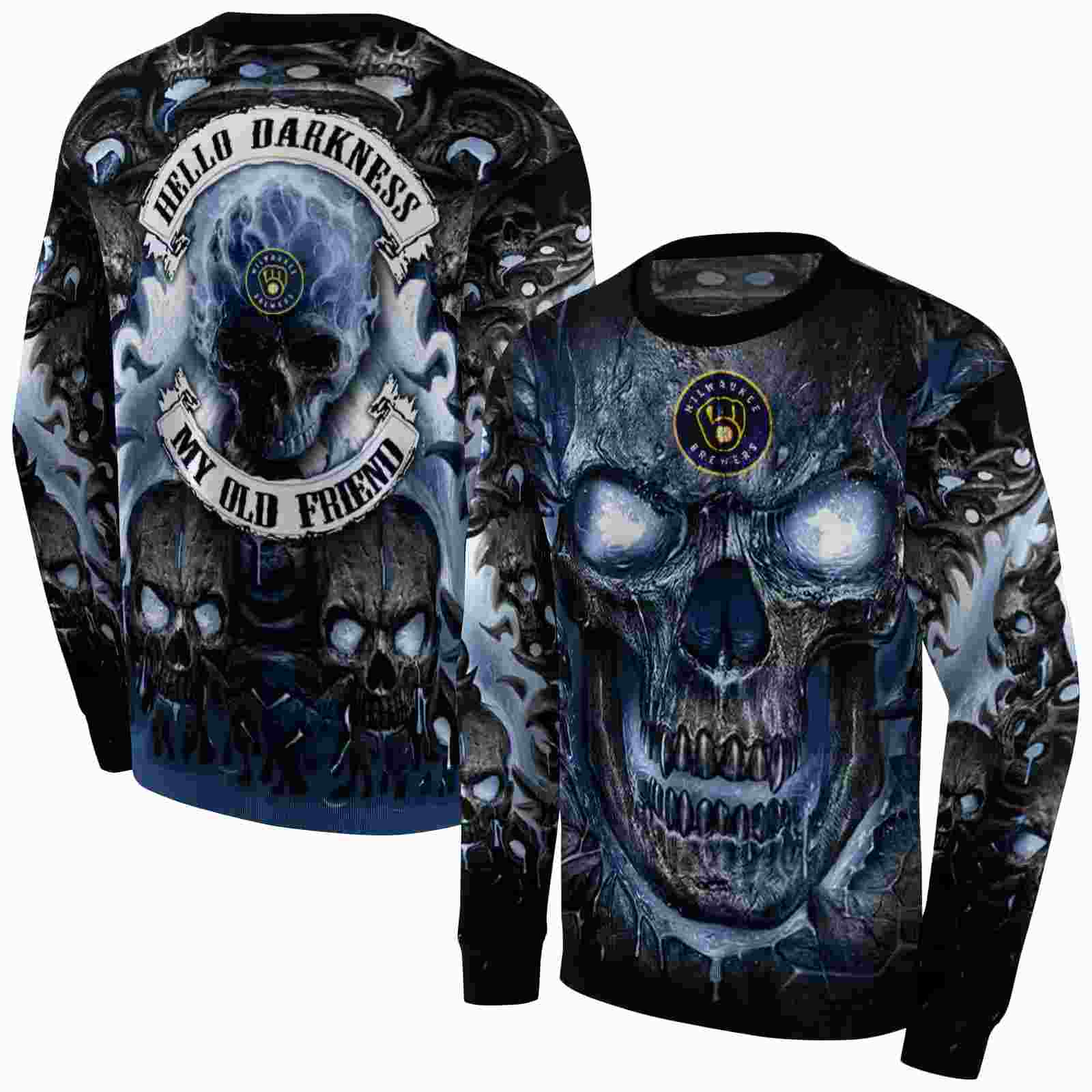 milwaukee brewers demonic skull navy blue black hoodie premium grade