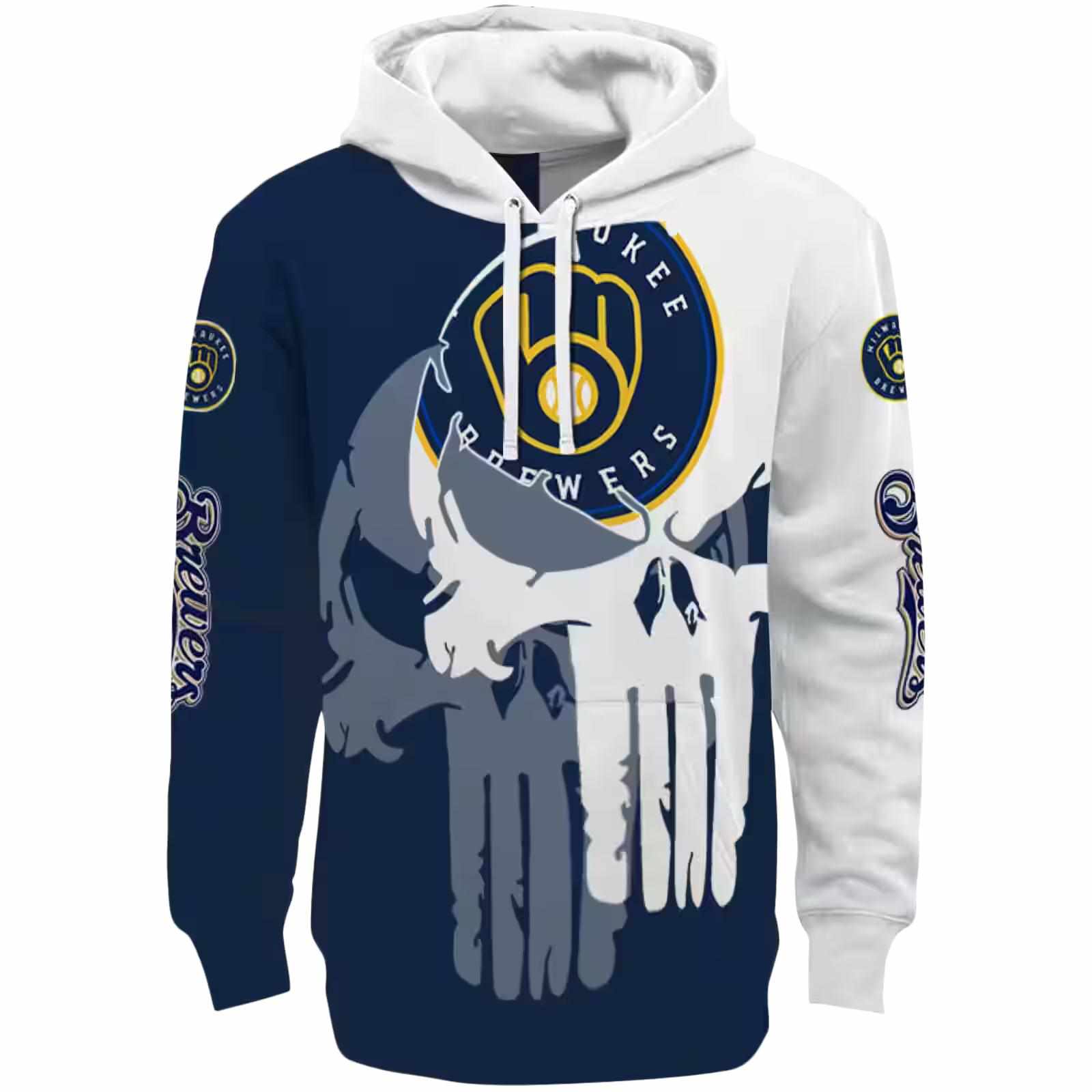 Milwaukee Brewers Graphic Punisher Navy Blue White Hoodie