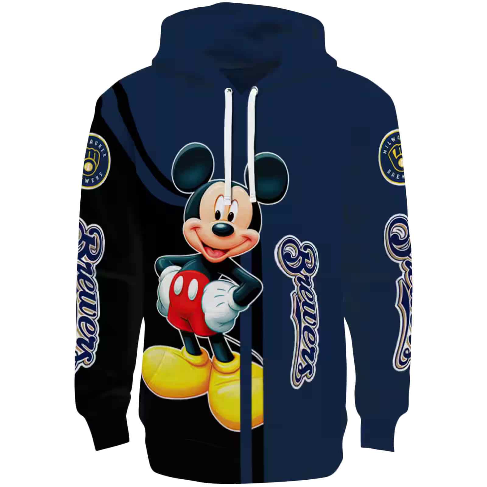 Milwaukee Brewers Mickey Mouse Navy Blue Black Hoodie