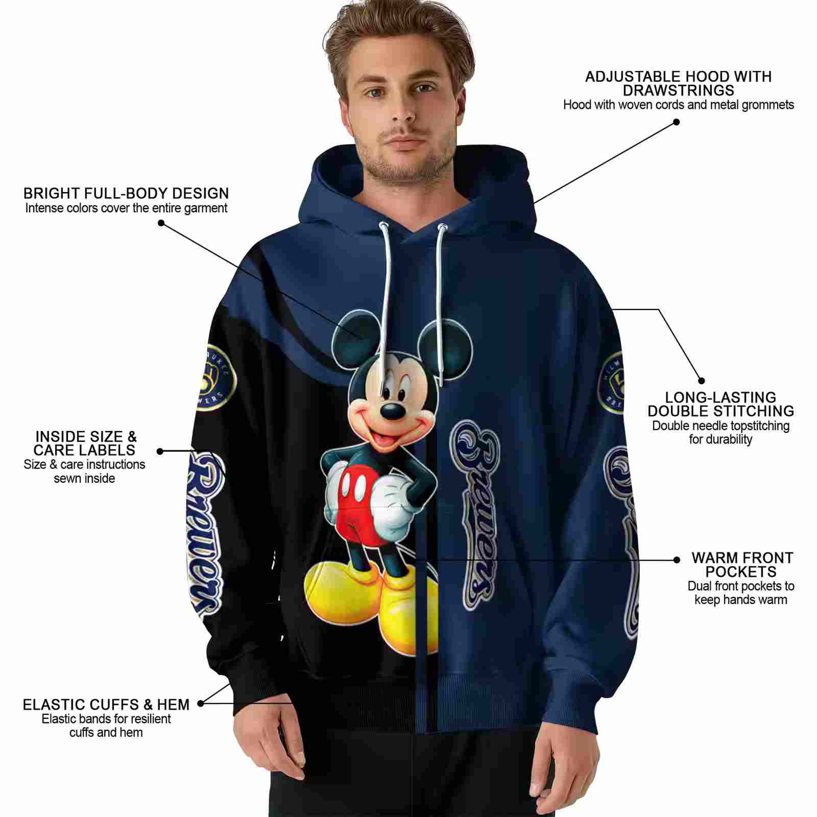 milwaukee brewers mickey mouse navy blue black hoodie latest model