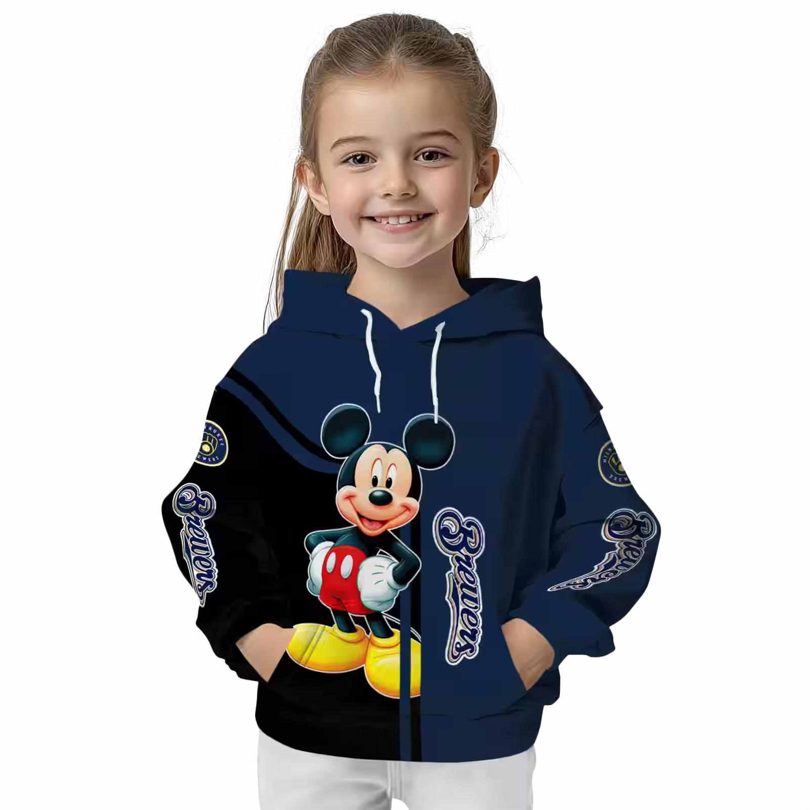 milwaukee brewers mickey mouse navy blue black hoodie top rated