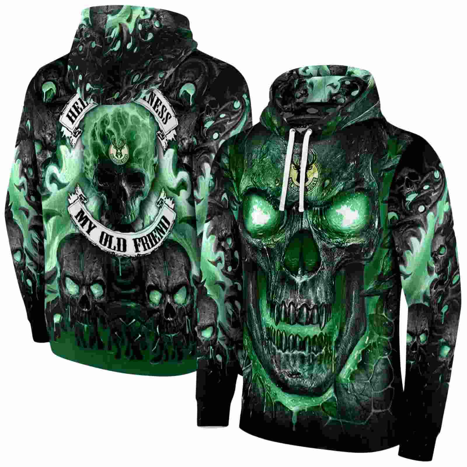 milwaukee bucks demonic skull green black hoodie fashion forward