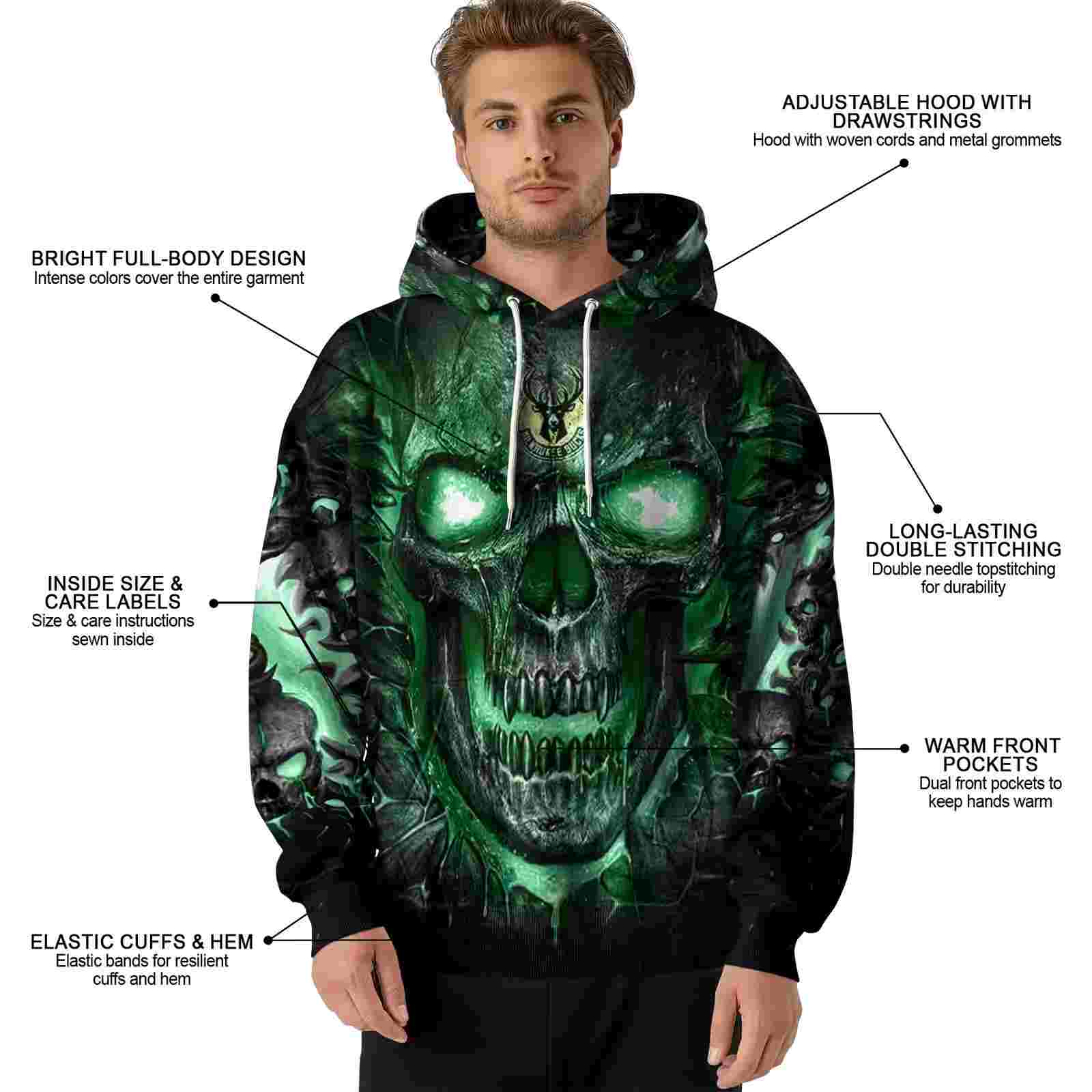 milwaukee bucks demonic skull green black hoodie latest model