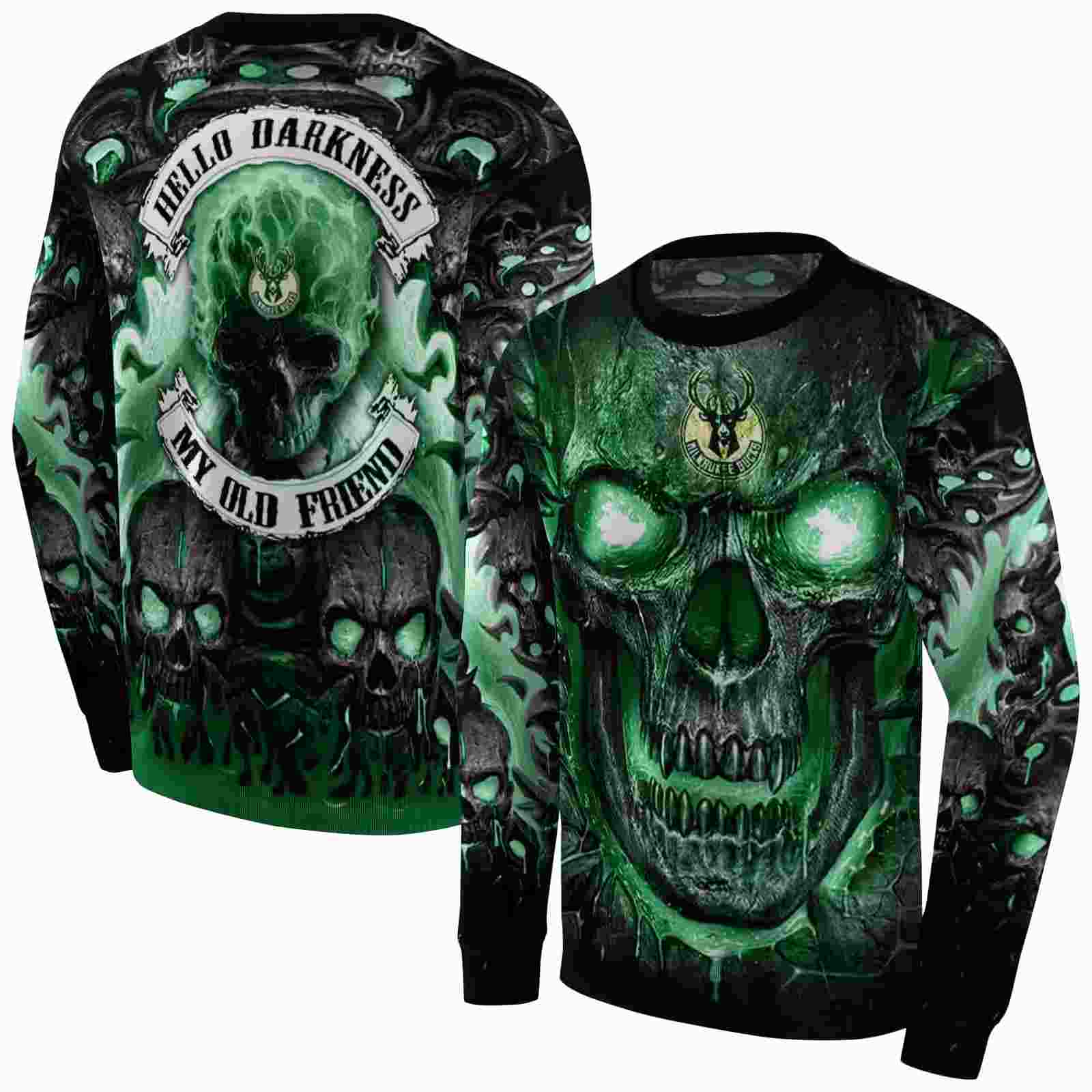 milwaukee bucks demonic skull green black hoodie premium grade