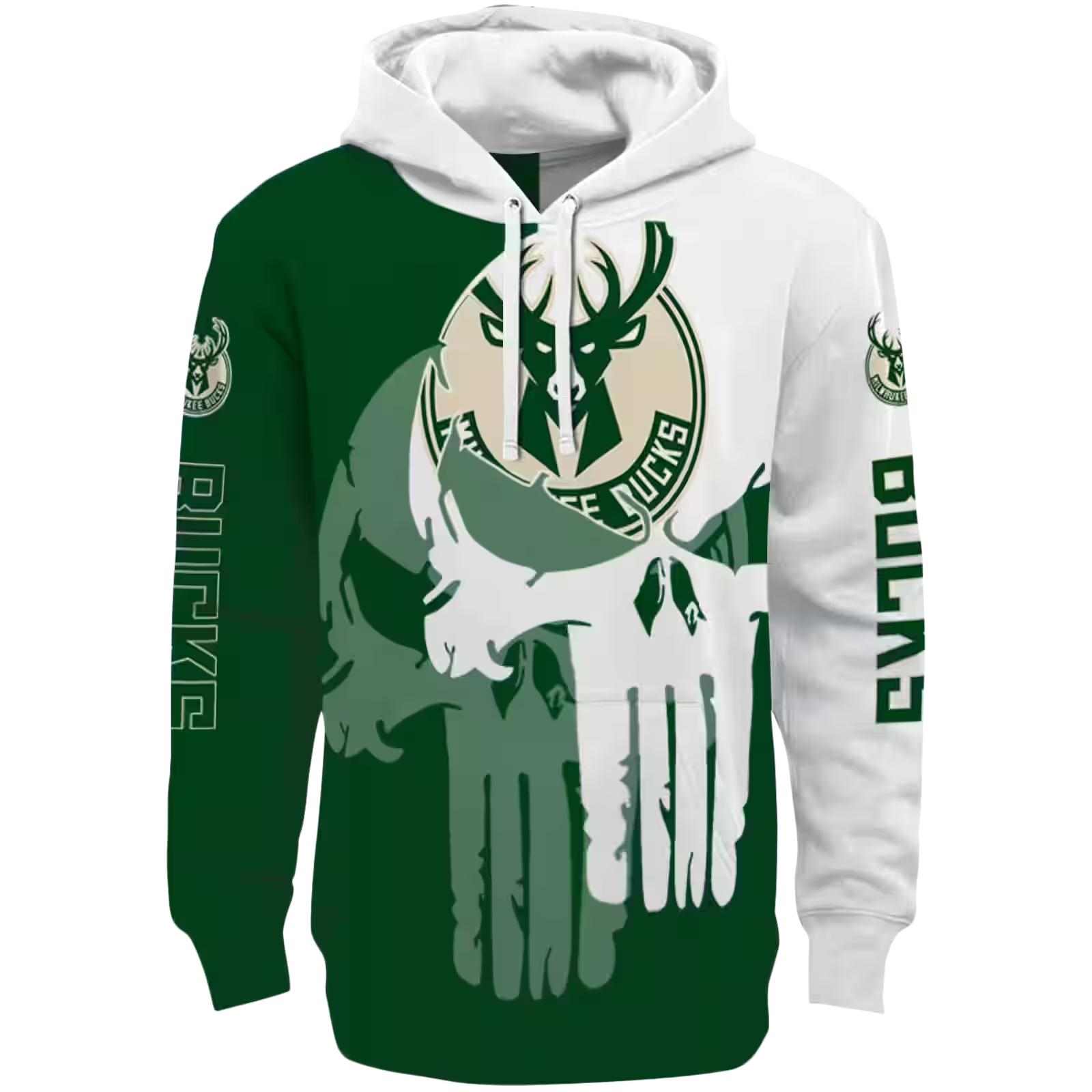 Milwaukee Bucks Graphic Punisher Green White Hoodie