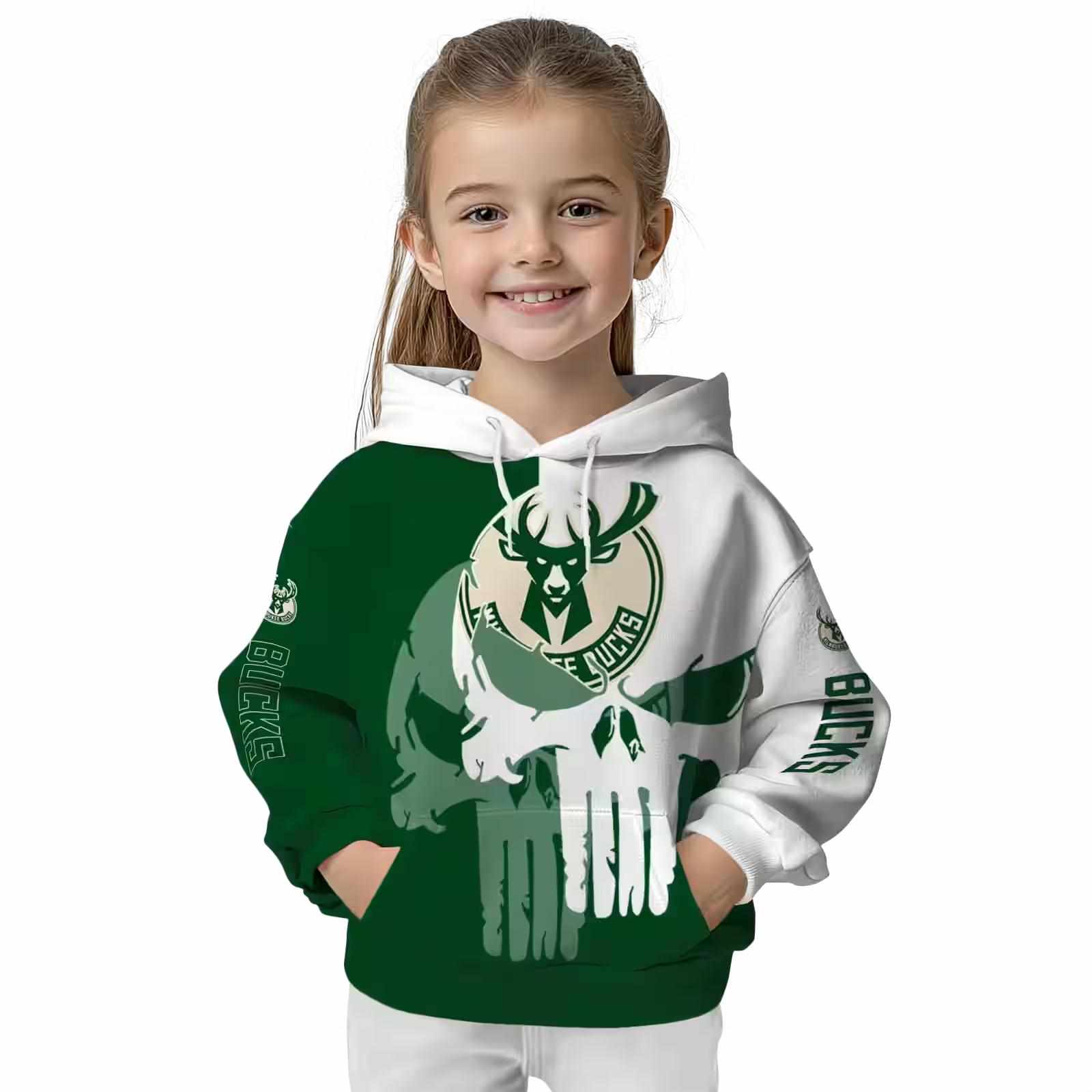 milwaukee bucks graphic punisher green white hoodie top rated