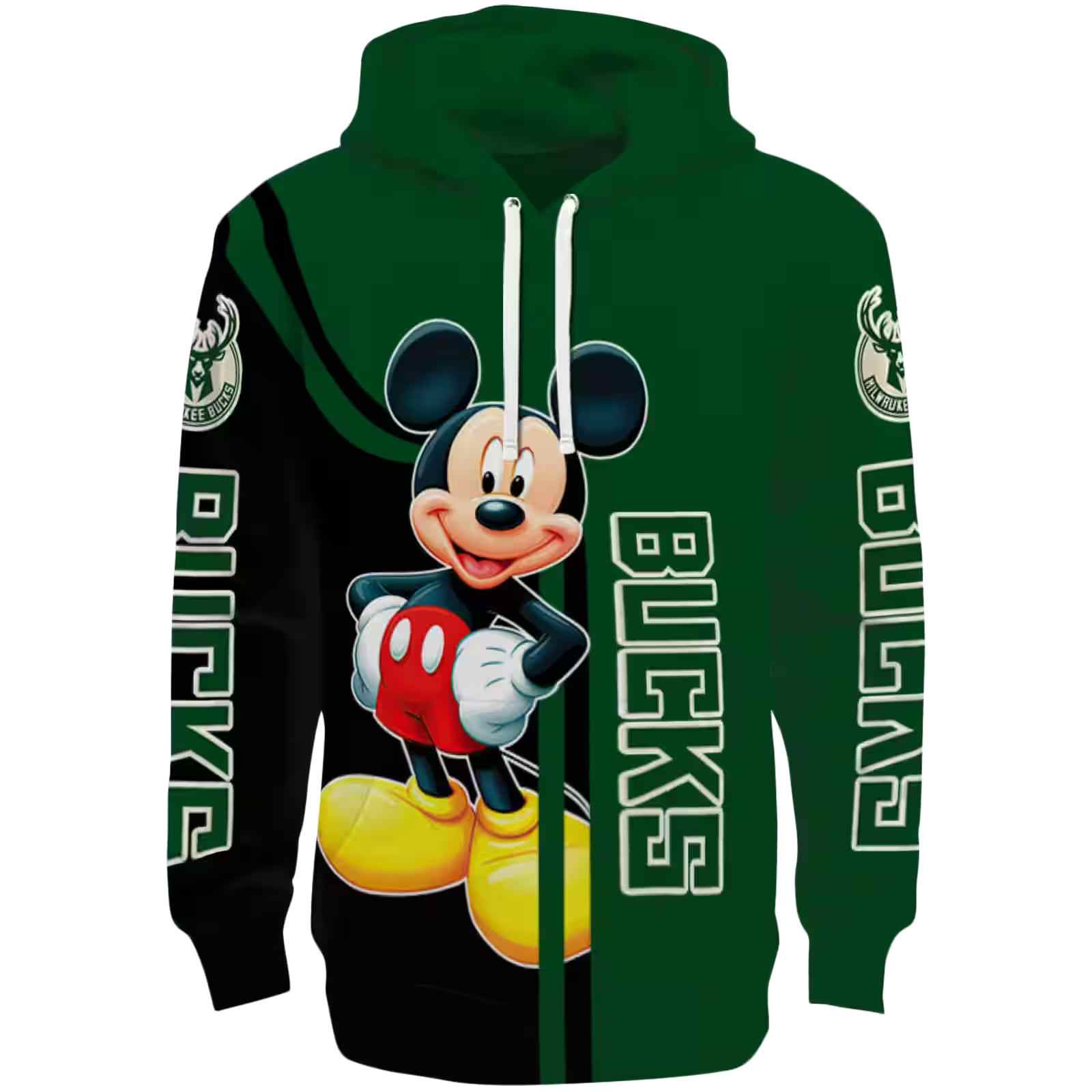 Milwaukee Bucks Mickey Mouse Green Black Hoodie