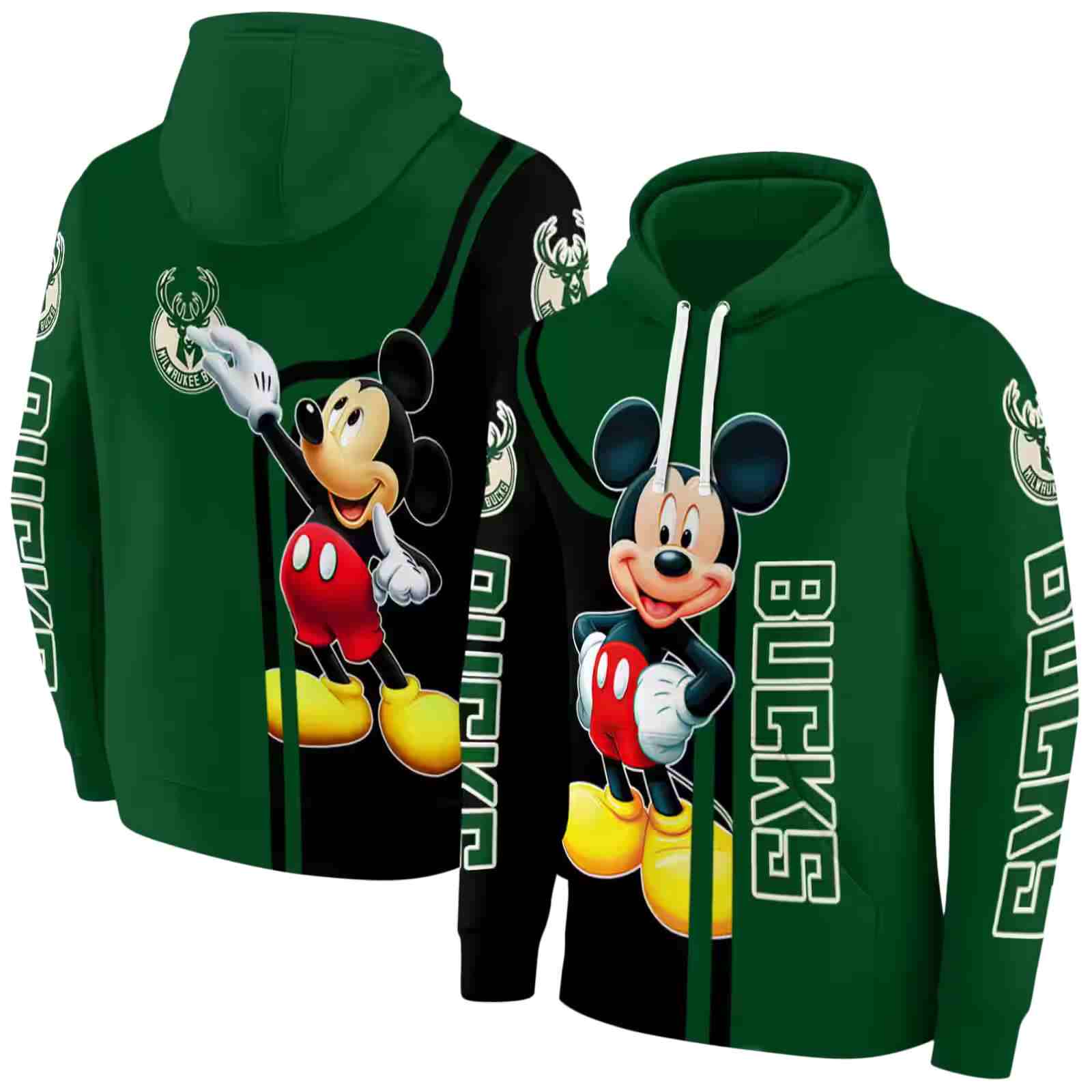 milwaukee bucks mickey mouse green black hoodie fashion forward