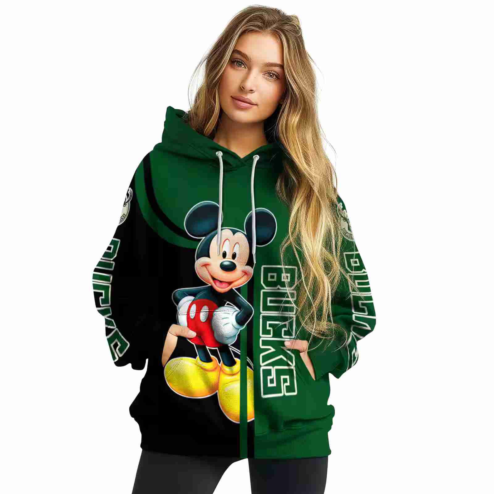 milwaukee bucks mickey mouse green black hoodie high quality