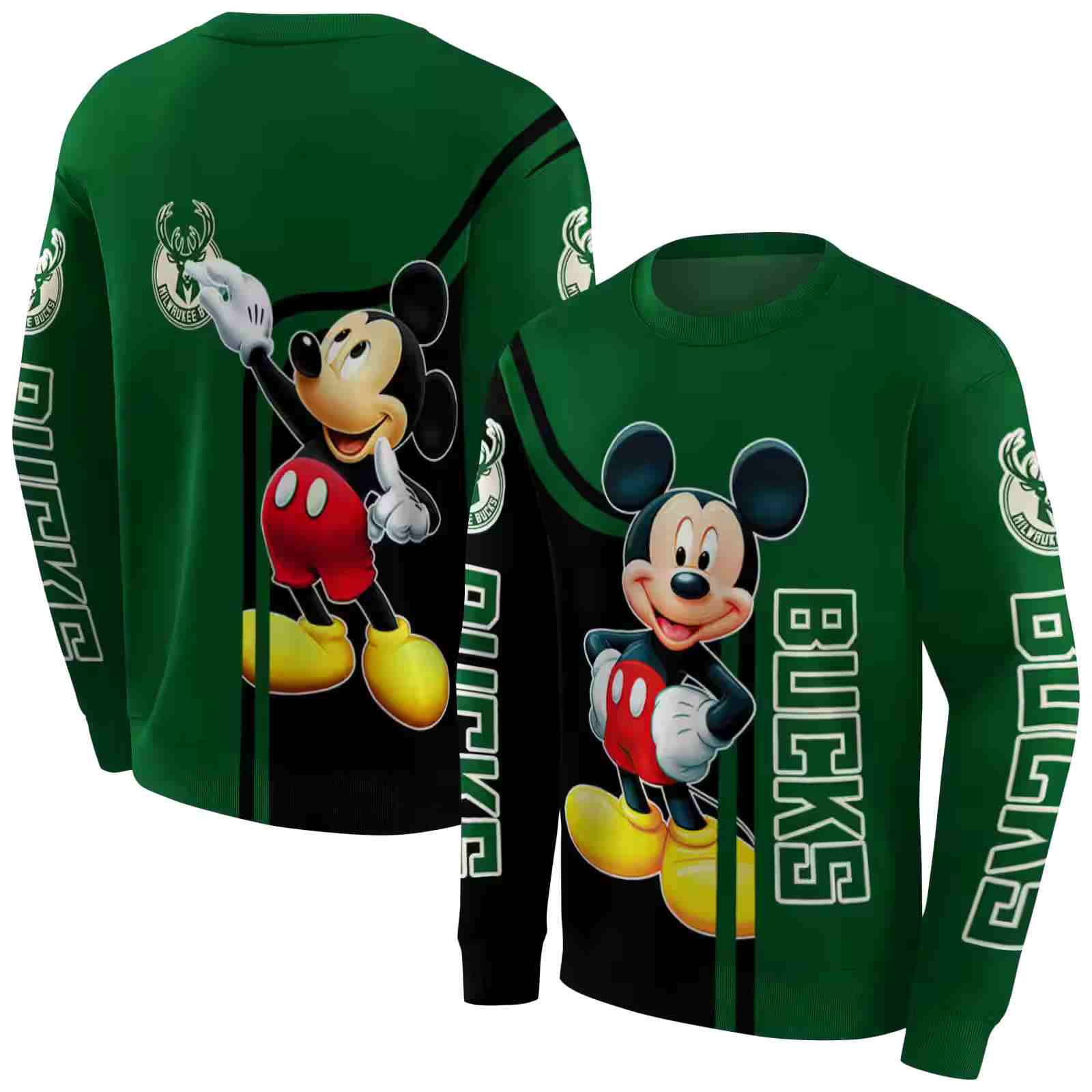 milwaukee bucks mickey mouse green black hoodie premium grade