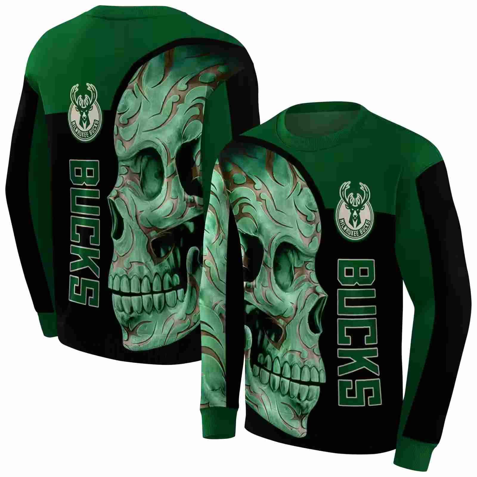 milwaukee bucks skull motif green black hoodie premium grade