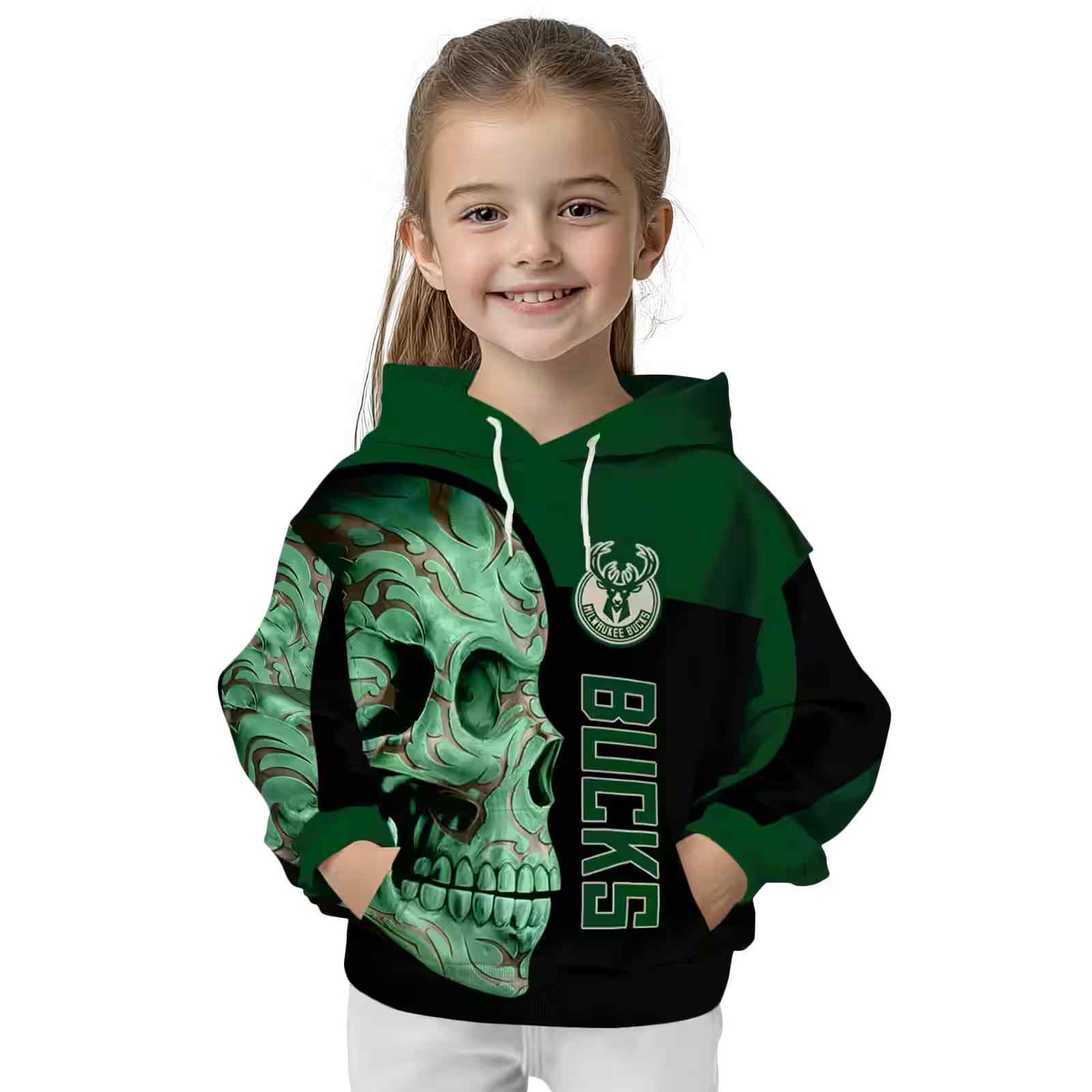 milwaukee bucks skull motif green black hoodie top rated