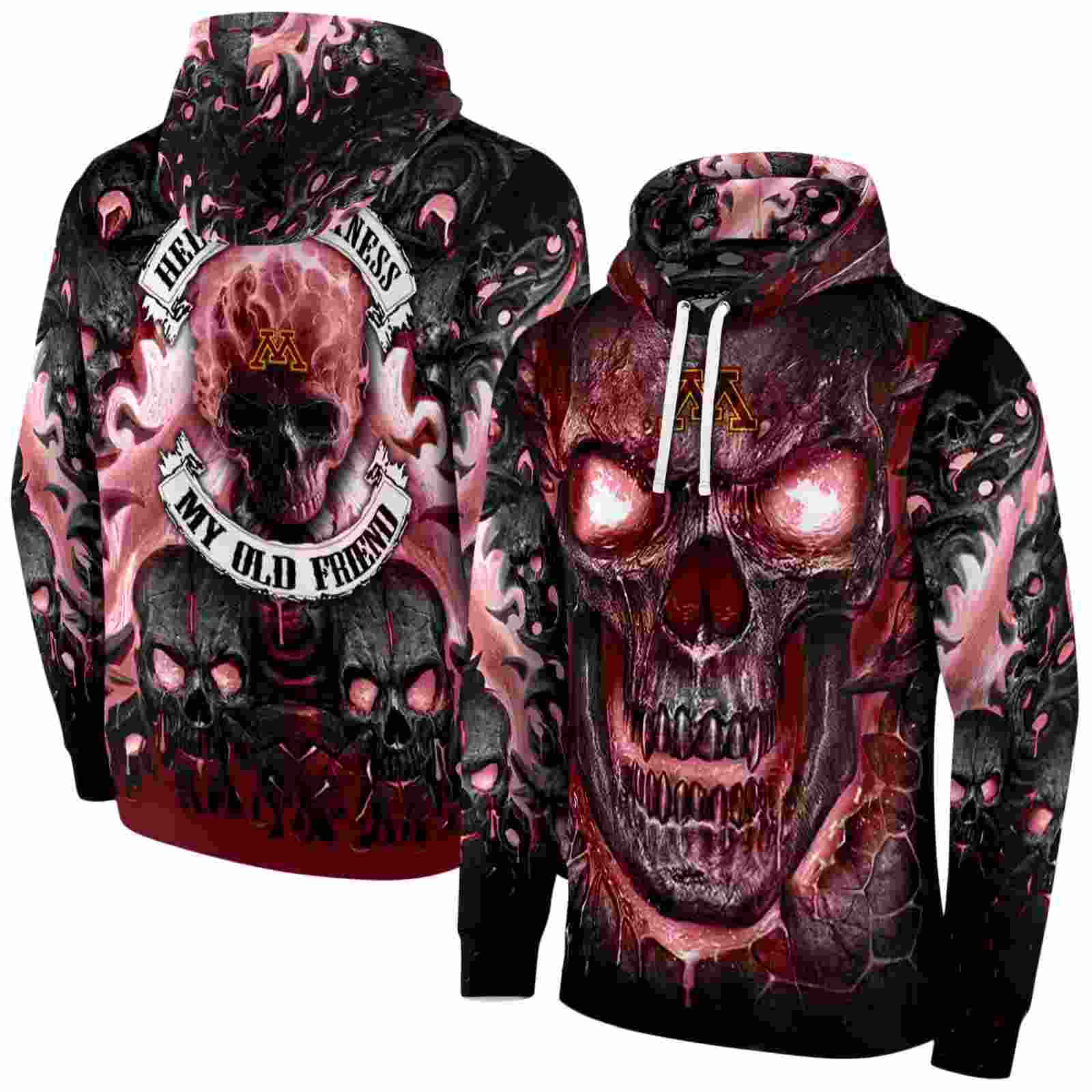 minnesota golden gophers demonic skull maroon black hoodie fashion forward