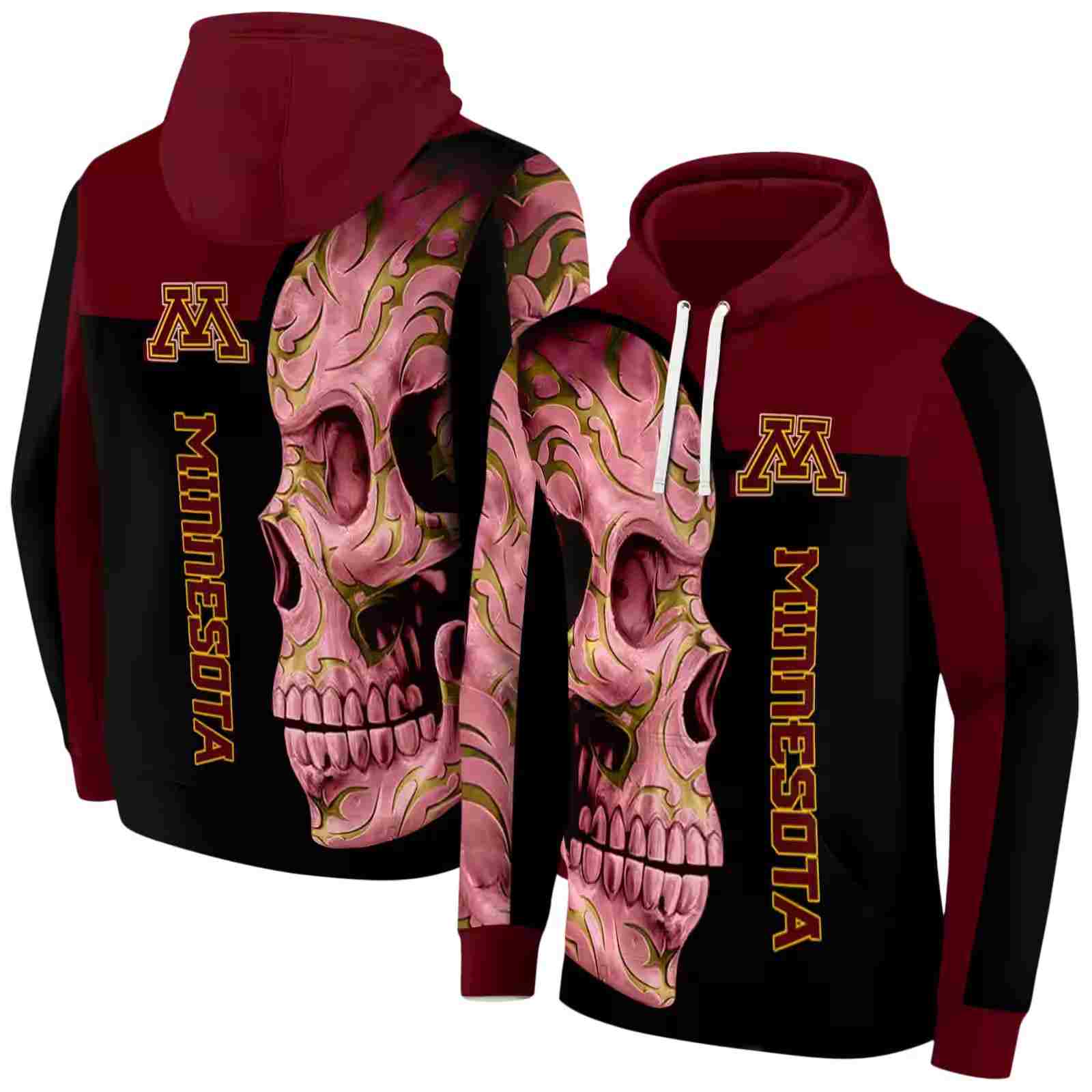 minnesota golden gophers skull motif maroon black hoodie fashion forward