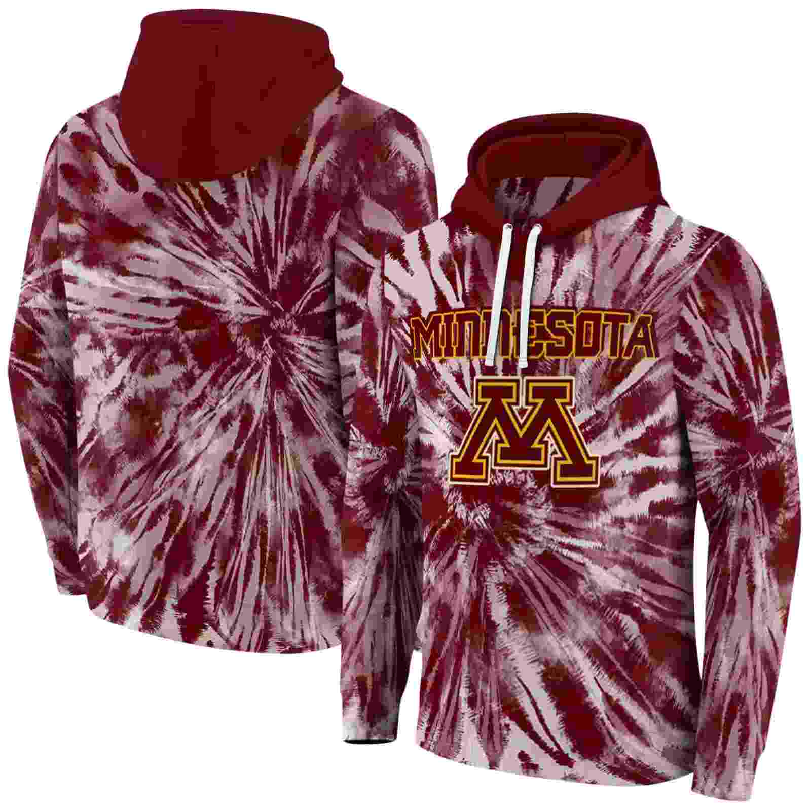 minnesota golden gophers tie dye pattern maroon hoodie fashion forward