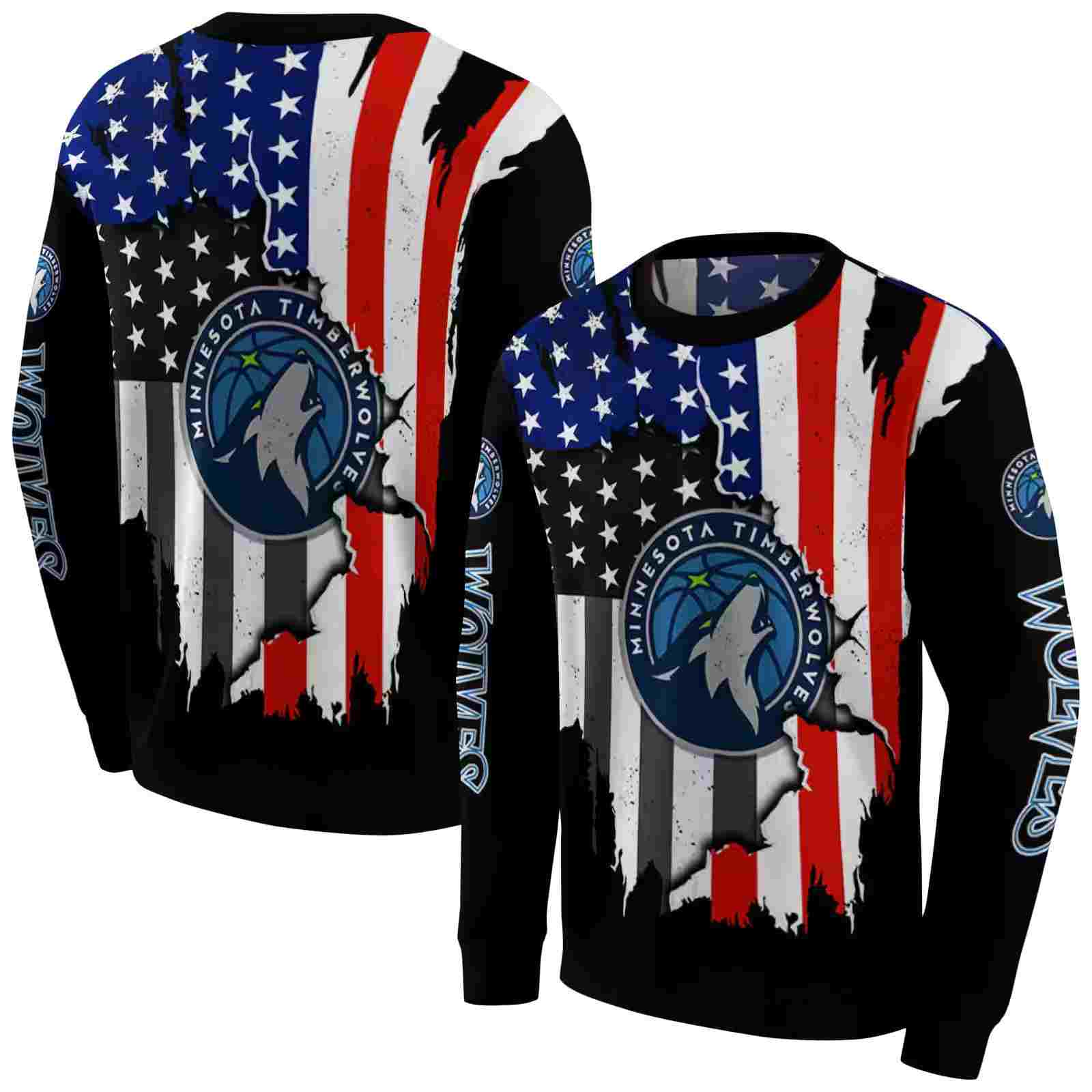 minnesota timberwolves american pride black hoodie premium grade