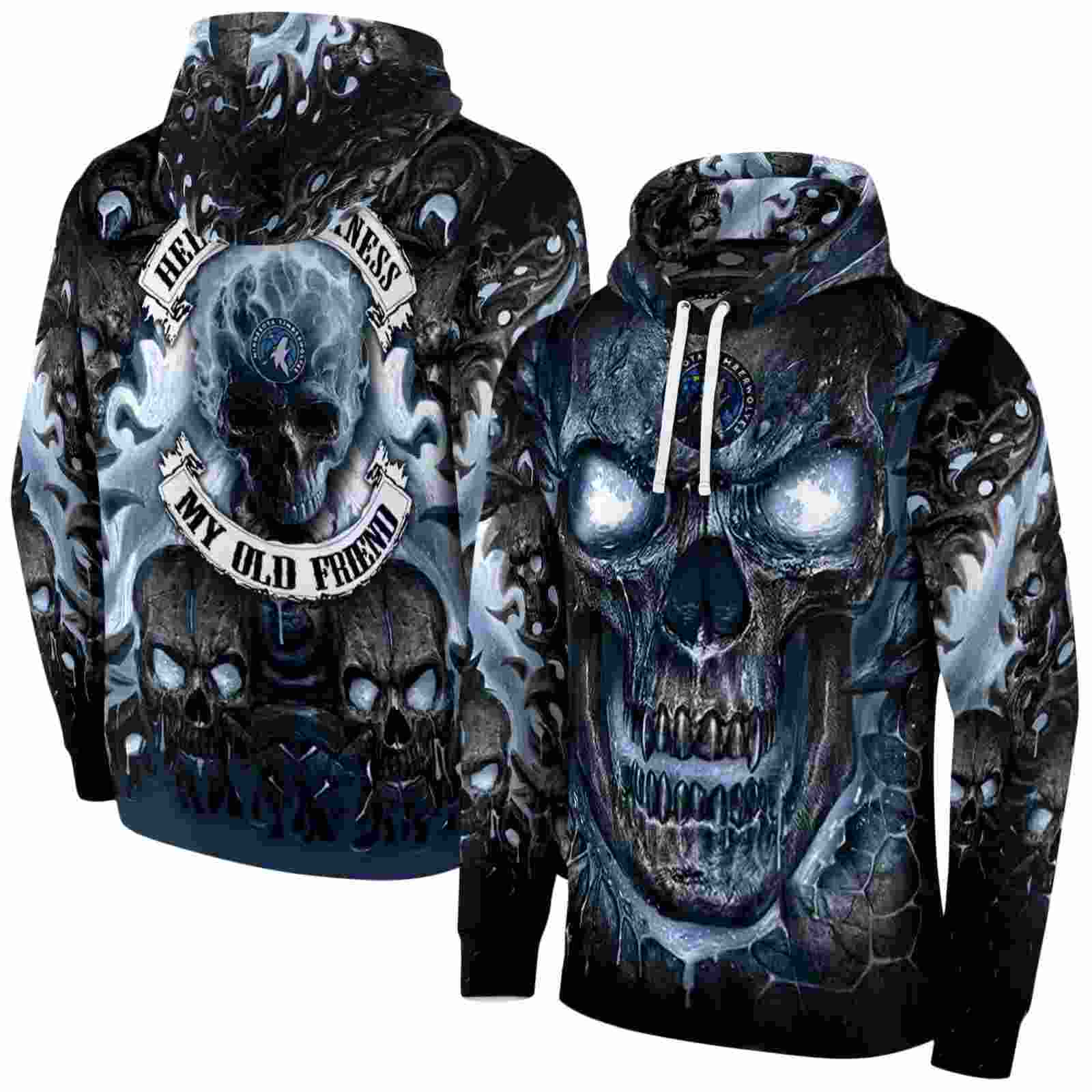 minnesota timberwolves demonic skull midnight blue black hoodie fashion forward