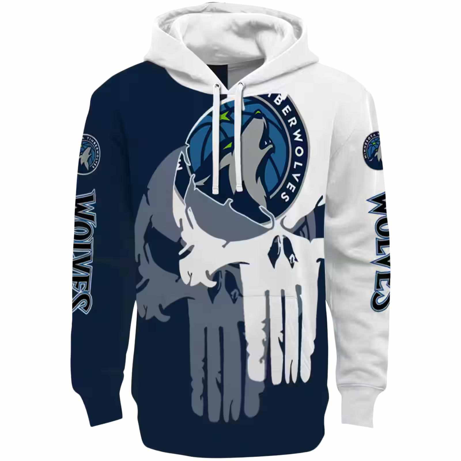 Minnesota Timberwolves Graphic Punisher Midnight Blue White Hoodie