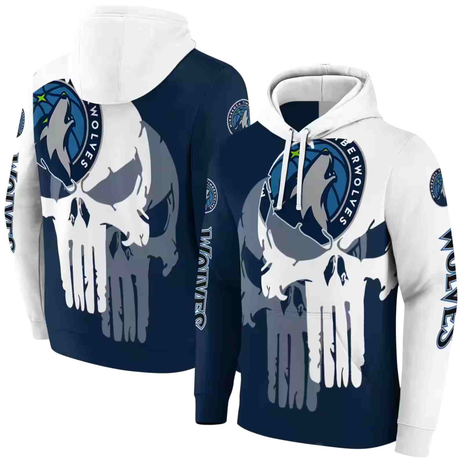 minnesota timberwolves graphic punisher midnight blue white hoodie fashion forward