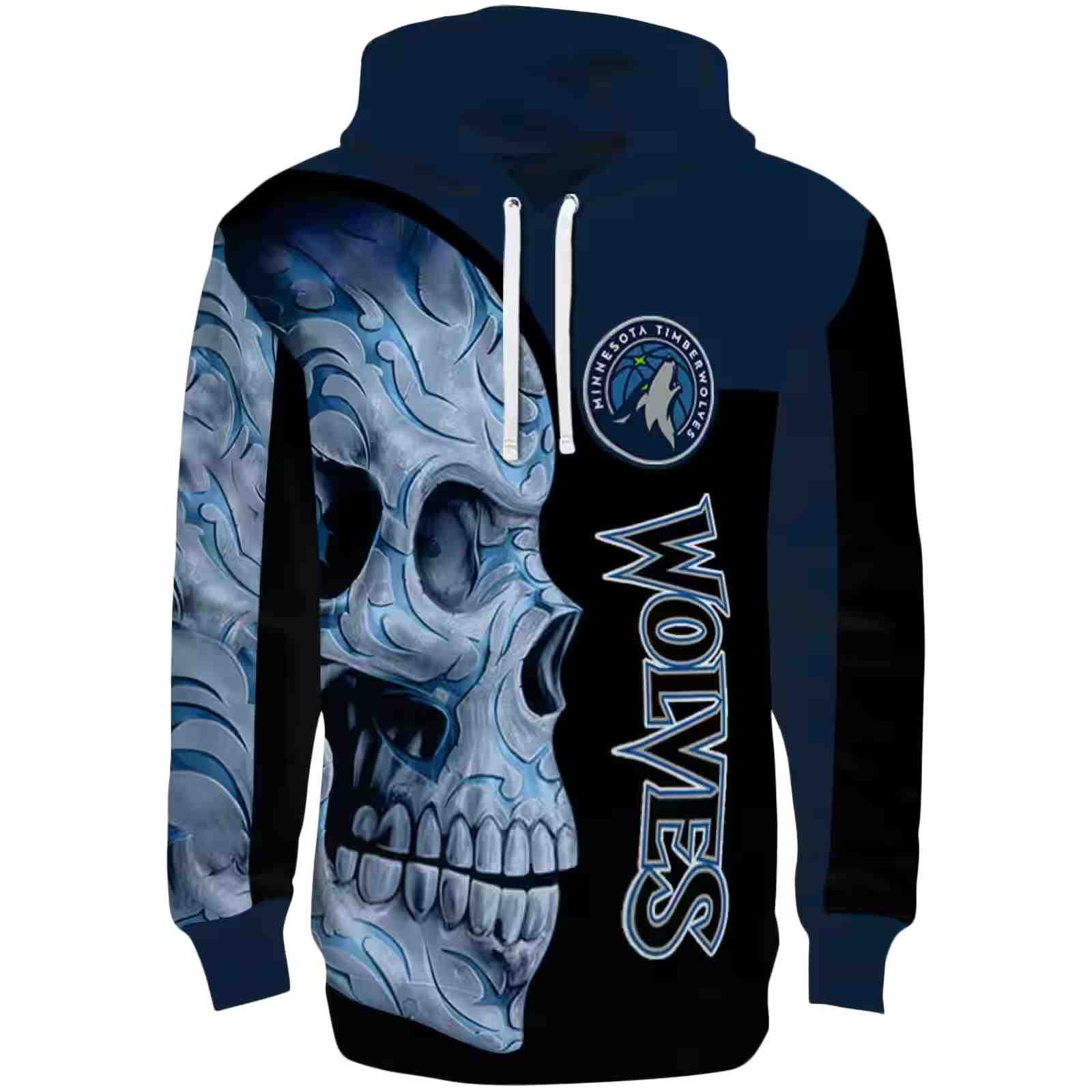 Minnesota Timberwolves Skull Motif Midnight Blue Black Hoodie