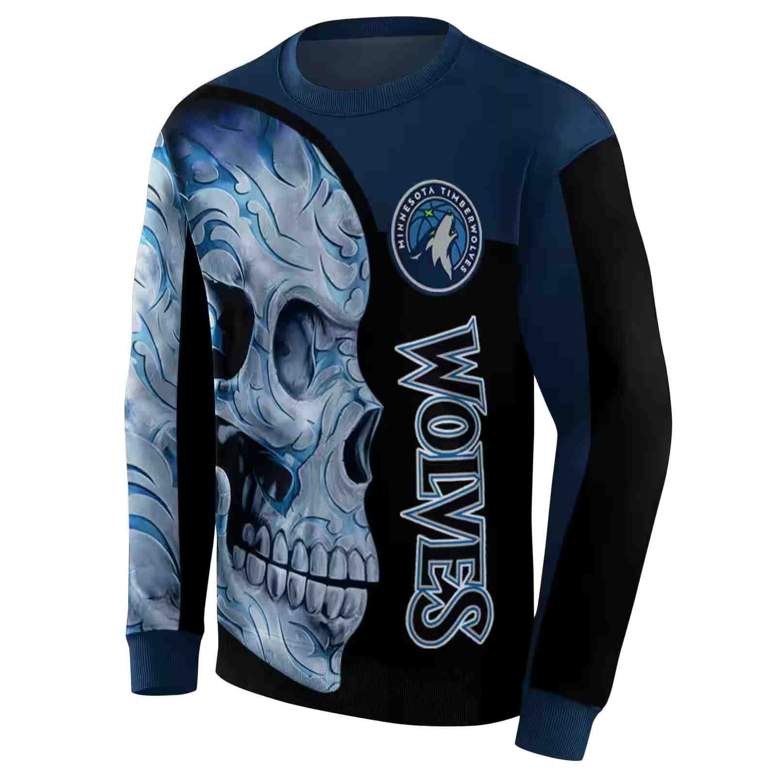 minnesota timberwolves skull motif midnight blue black hoodie new arrival