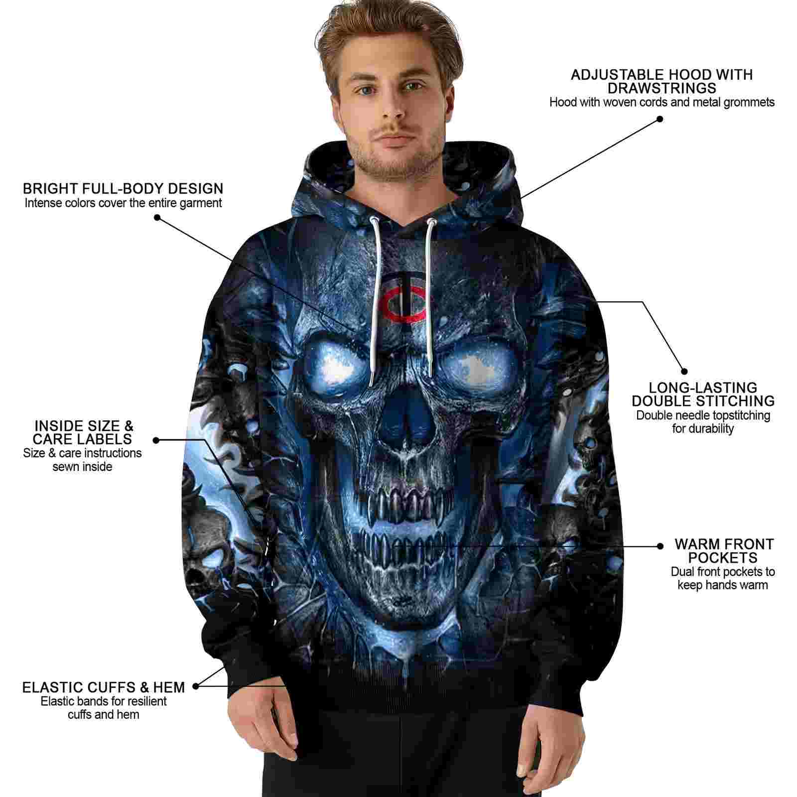 minnesota twins demonic skull navy black hoodie latest model