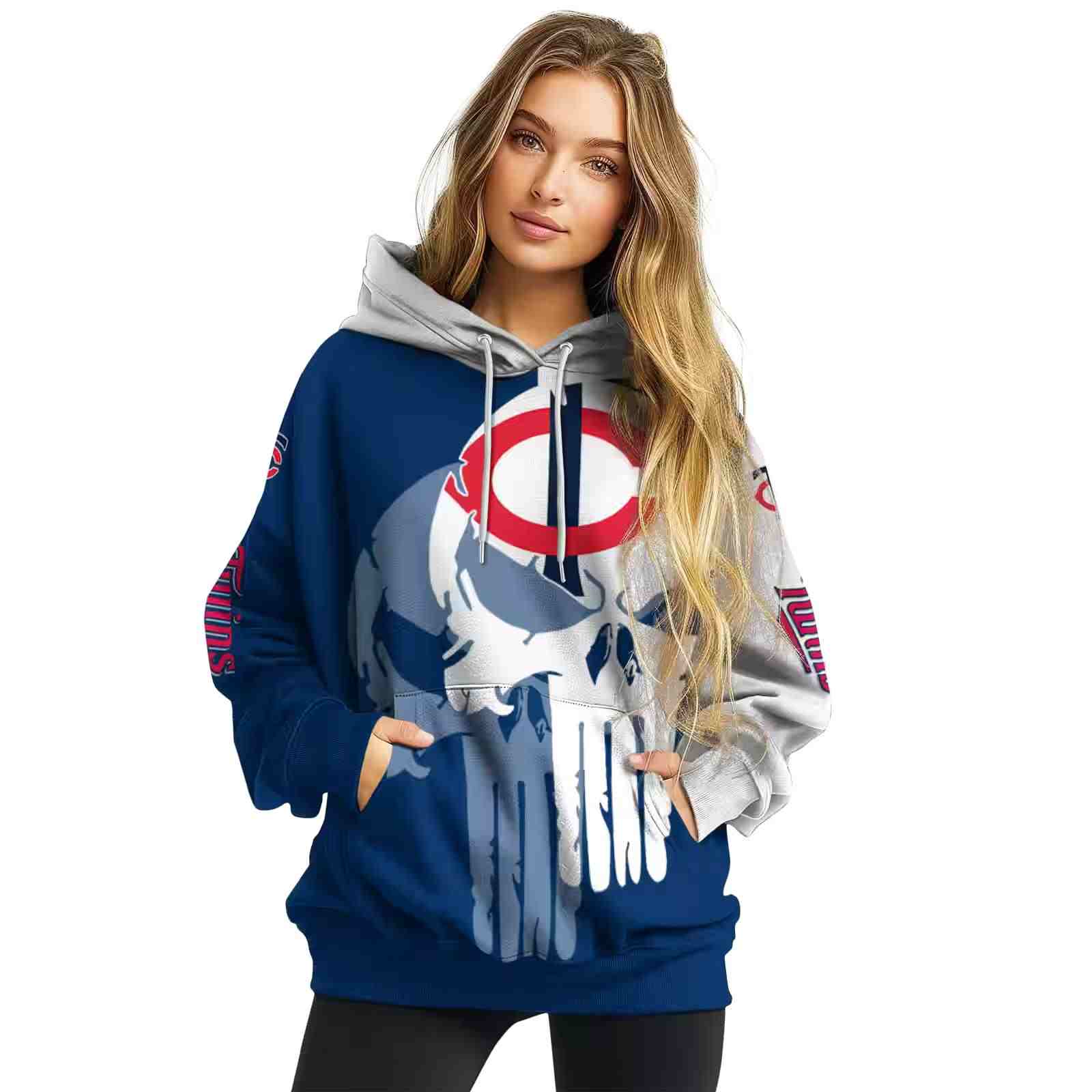 minnesota twins graphic punisher navy white hoodie high quality