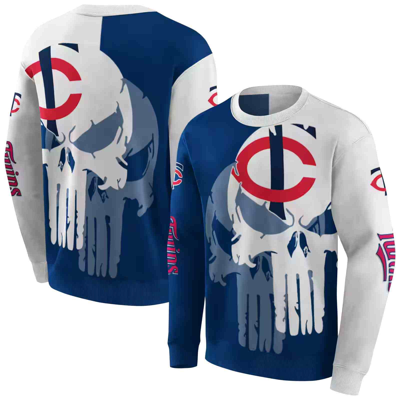 minnesota twins graphic punisher navy white hoodie premium grade