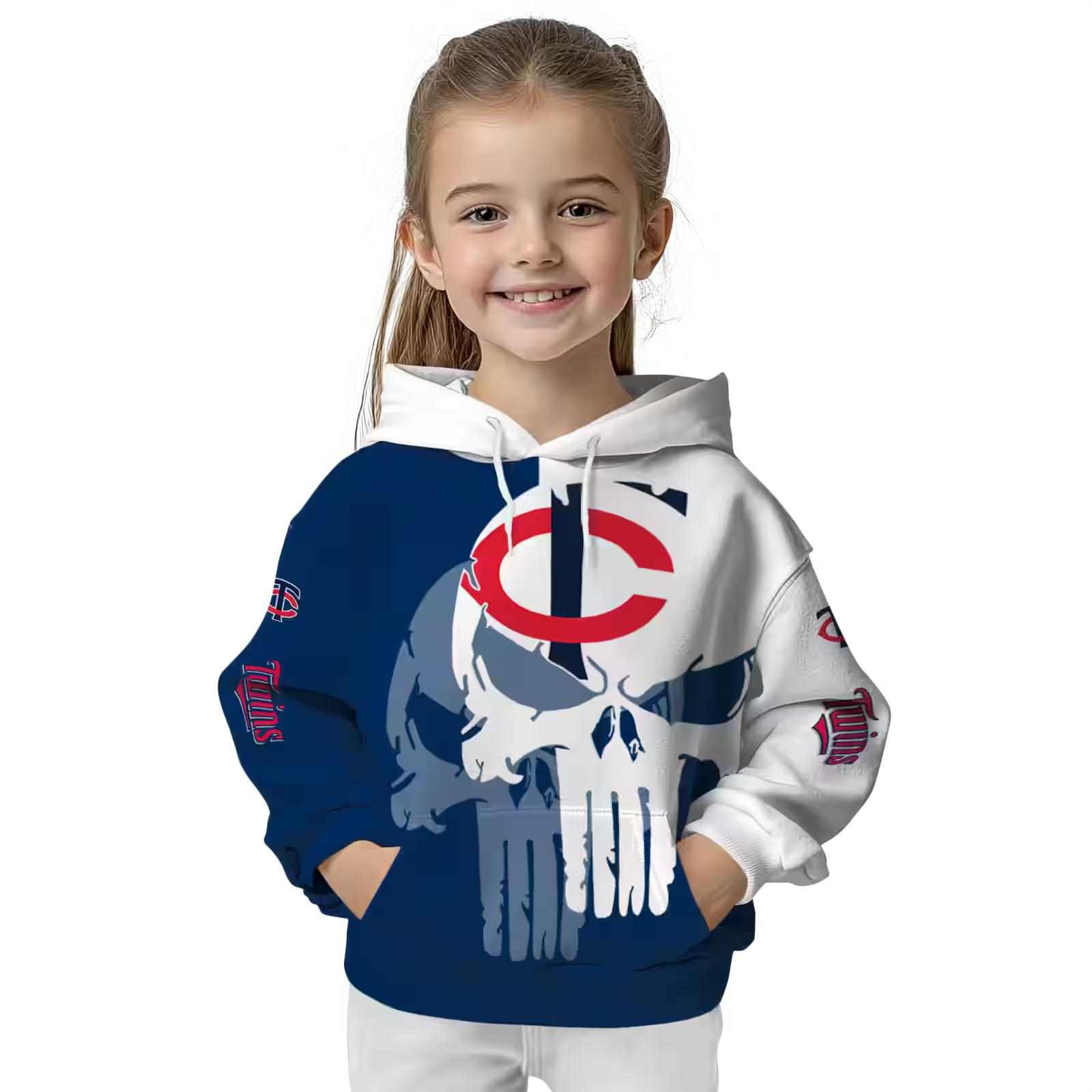 minnesota twins graphic punisher navy white hoodie top rated