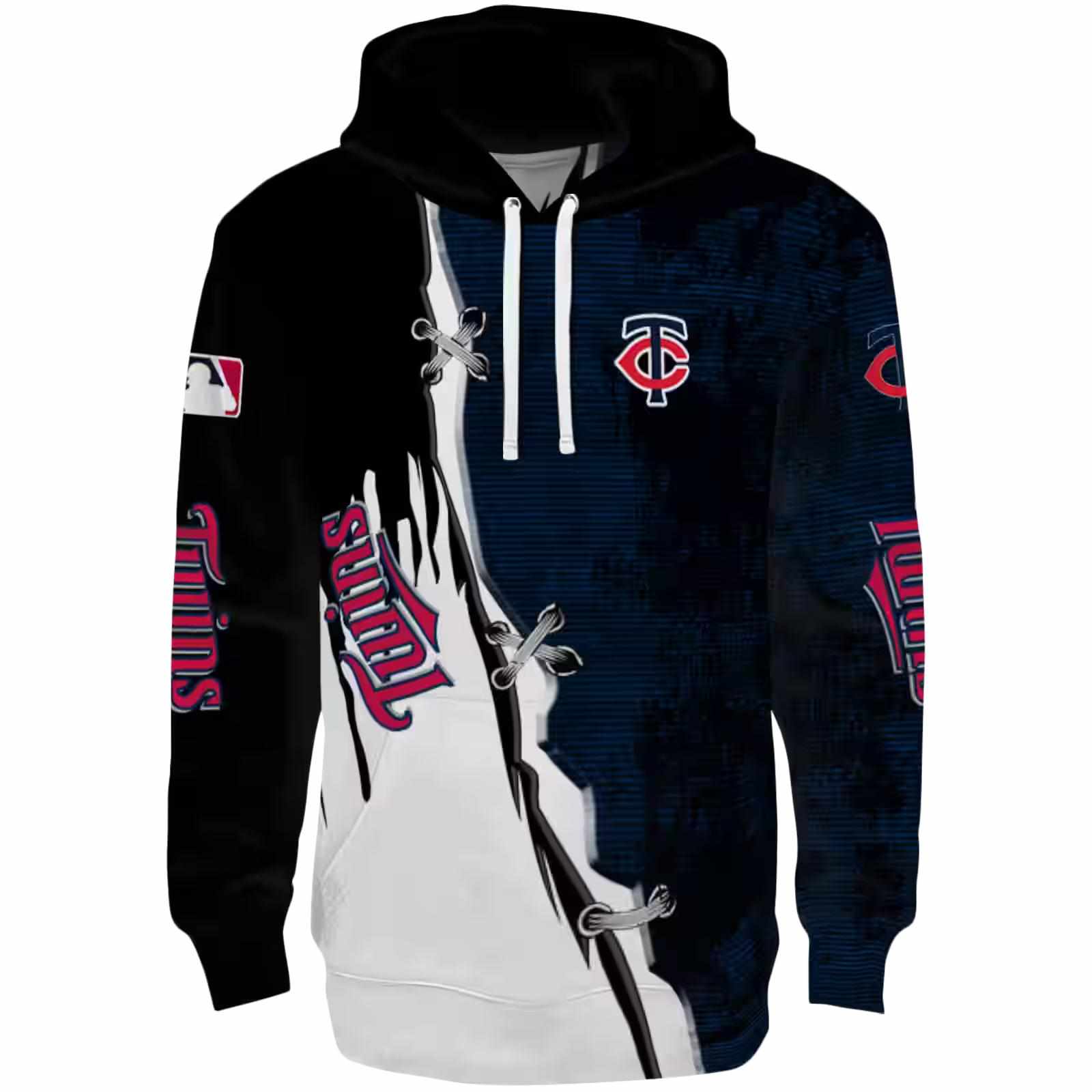 Minnesota Twins Ripped Pattern Navy Black White Hoodie