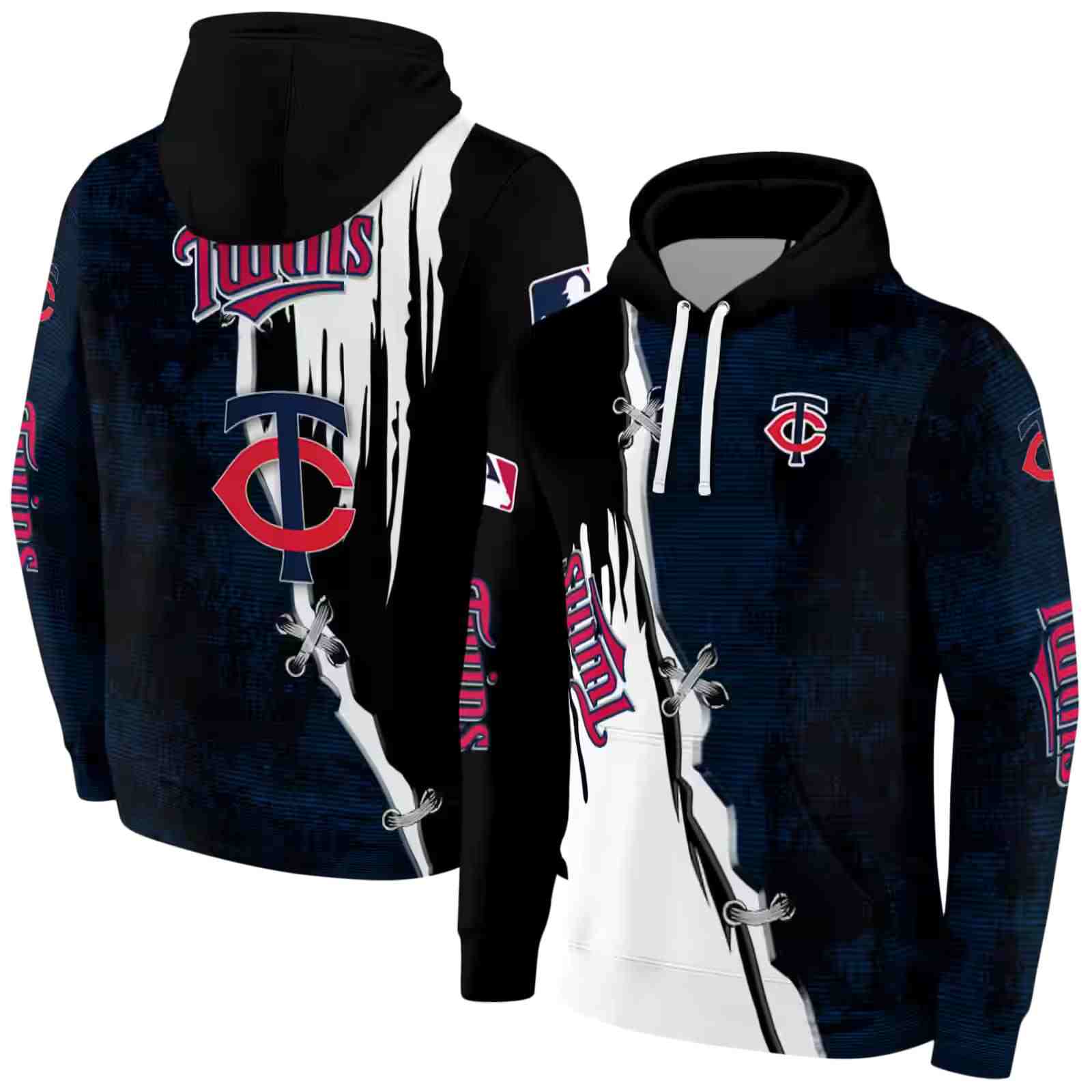 minnesota twins ripped pattern navy black white hoodie fashion forward