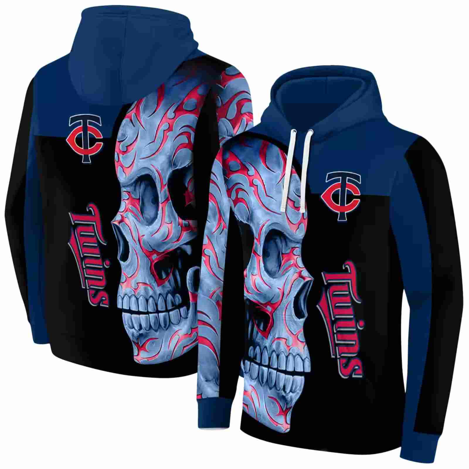 minnesota twins skull motif navy black hoodie fashion forward