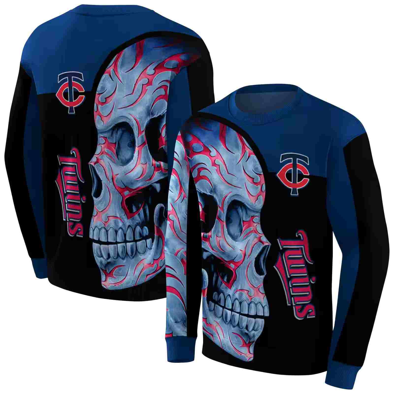 minnesota twins skull motif navy black hoodie premium grade