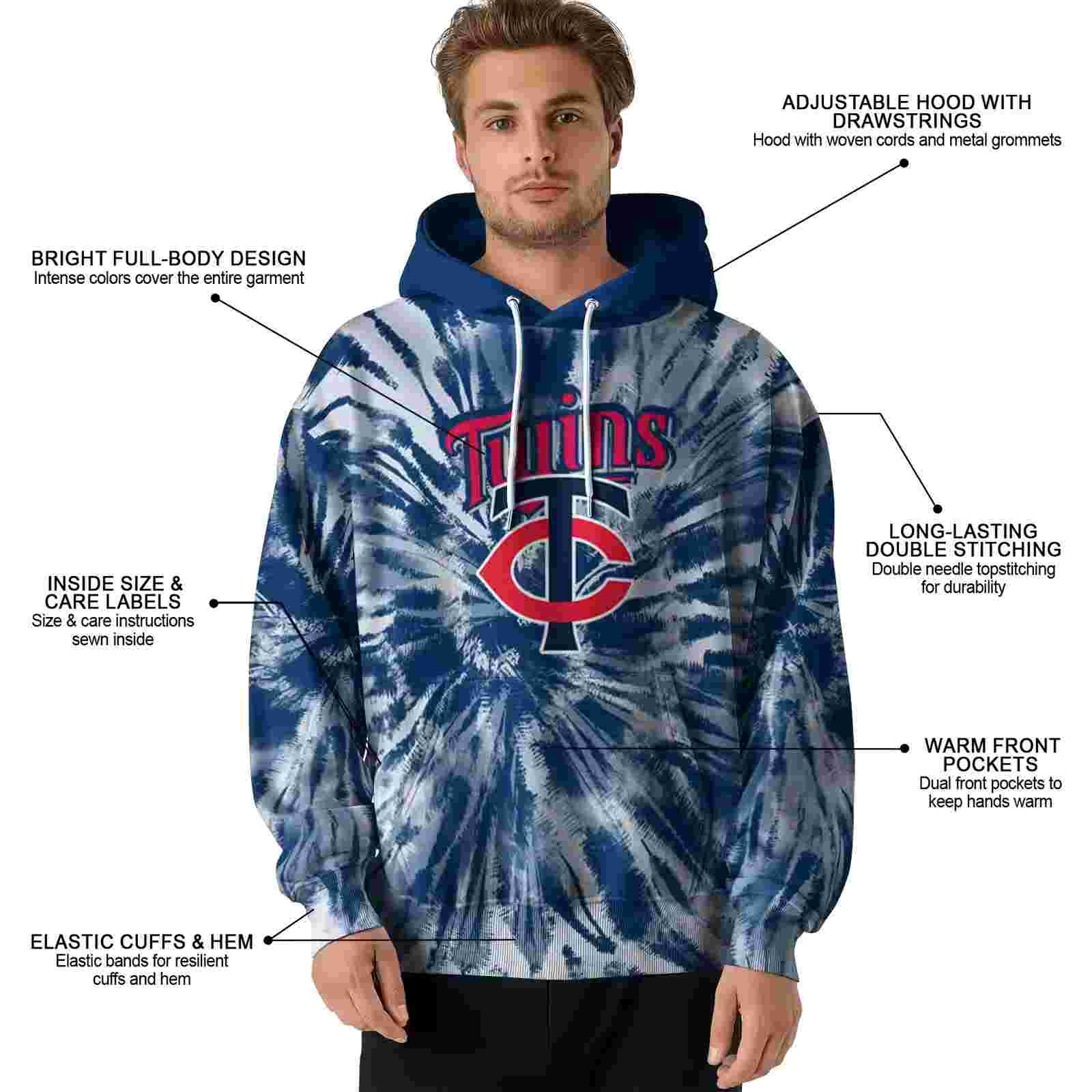 minnesota twins tie dye pattern navy hoodie latest model