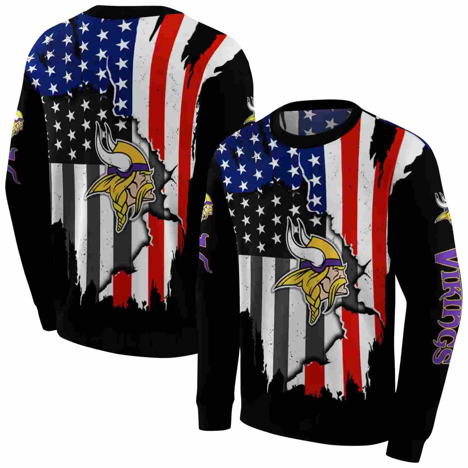 minnesota vikings american pride black hoodie premium grade