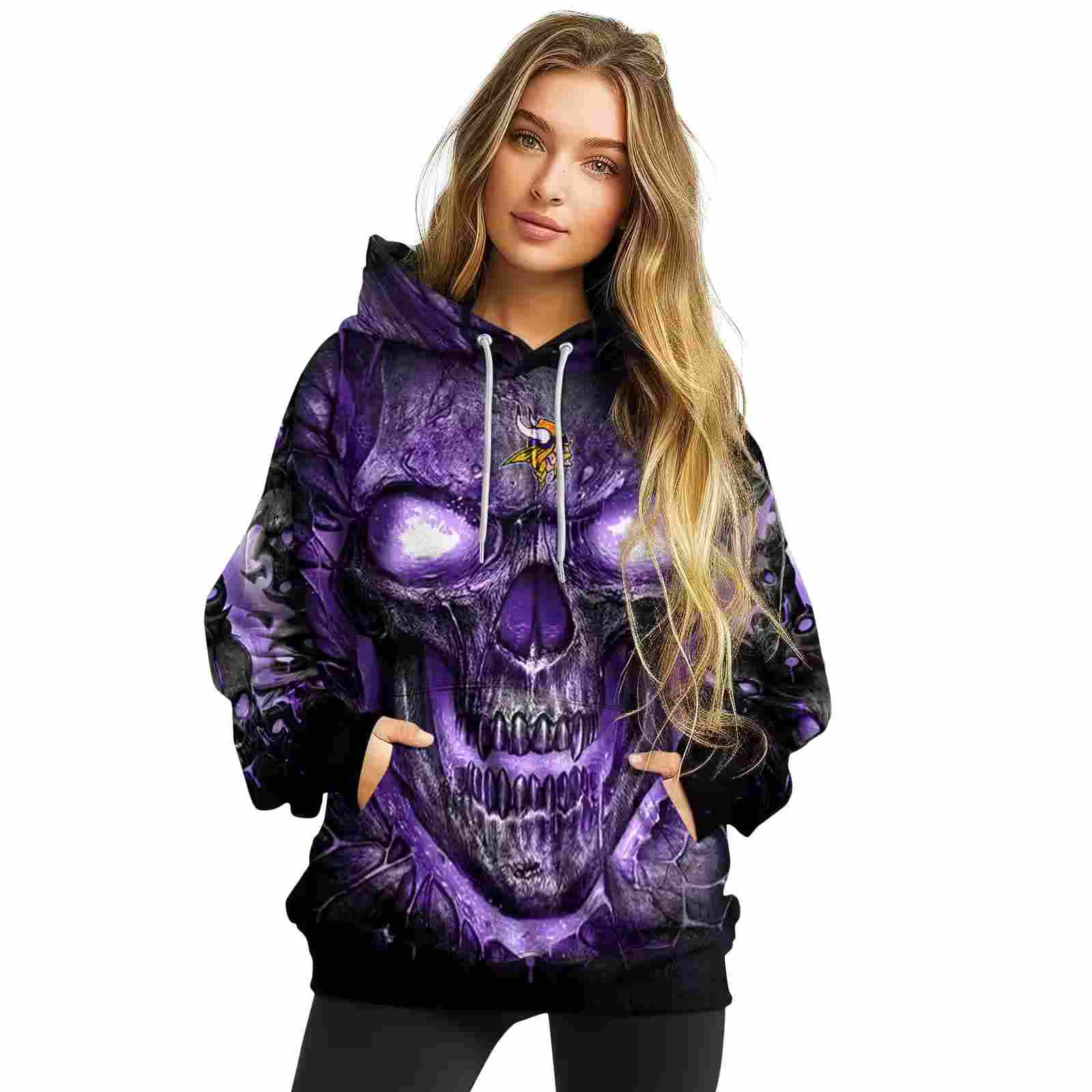 minnesota vikings demonic skull purple black hoodie high quality