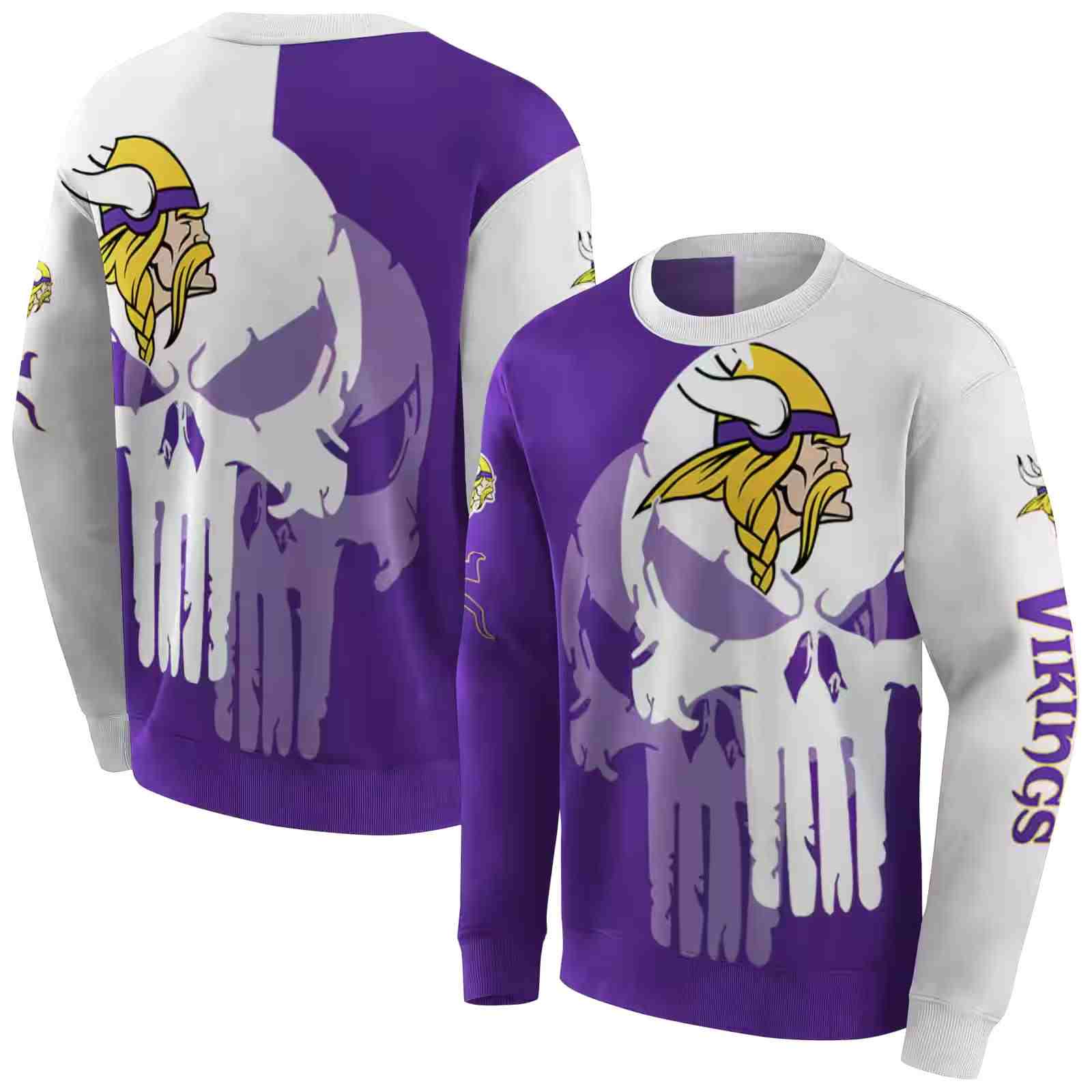 minnesota vikings graphic punisher purple white hoodie premium grade