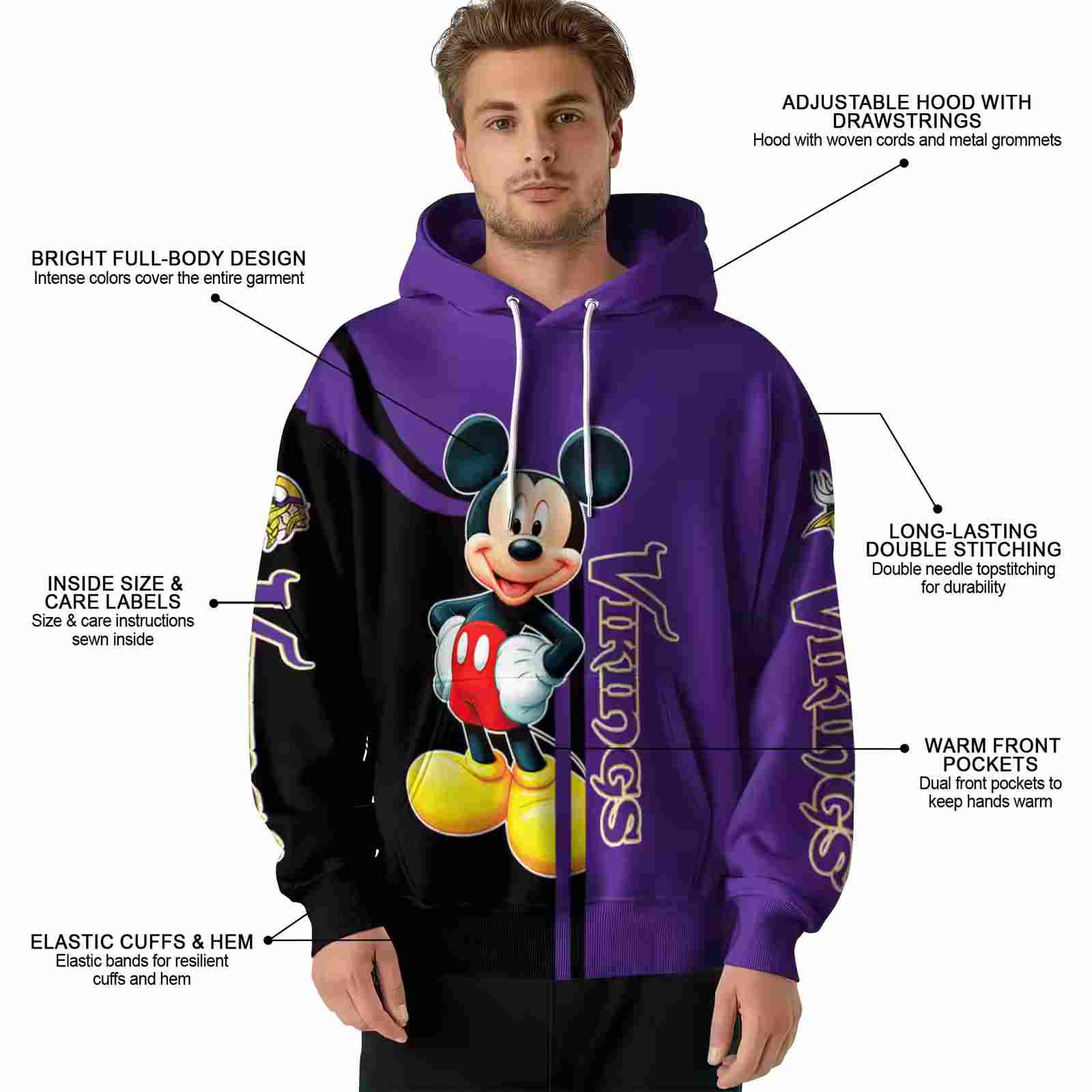 minnesota vikings mickey mouse purple black hoodie latest model