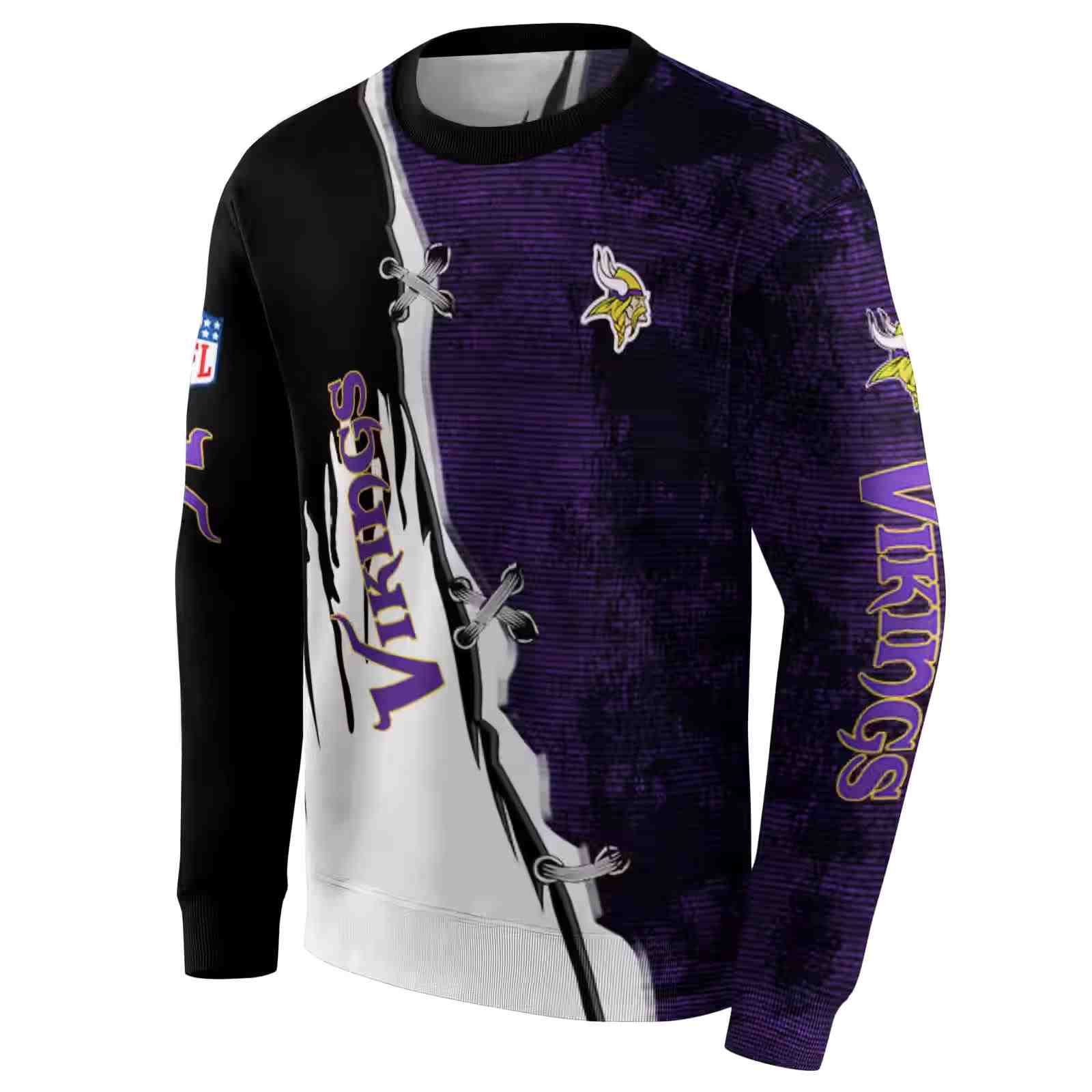 minnesota vikings ripped pattern purple black white hoodie new arrival