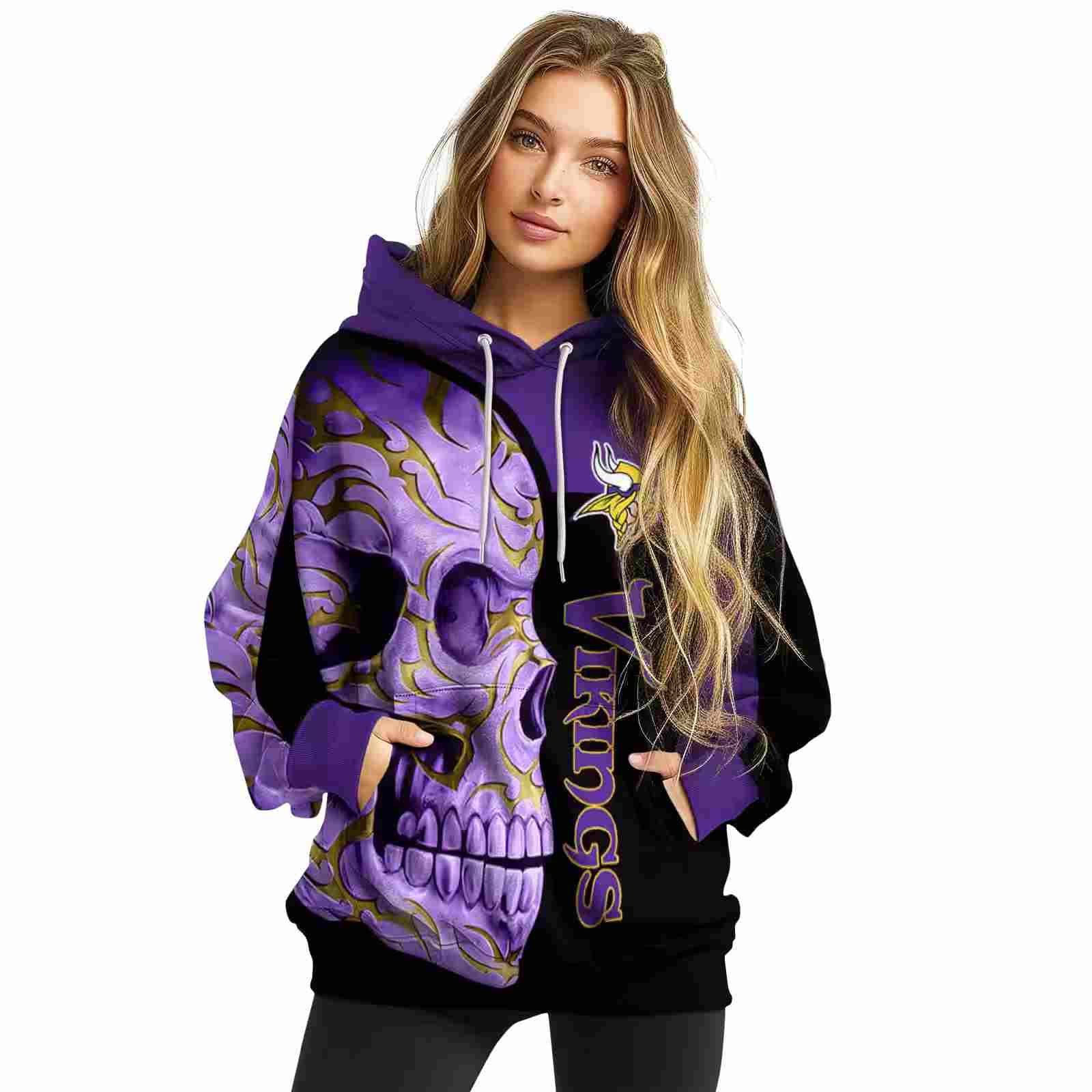 minnesota vikings skull motif purple black hoodie high quality