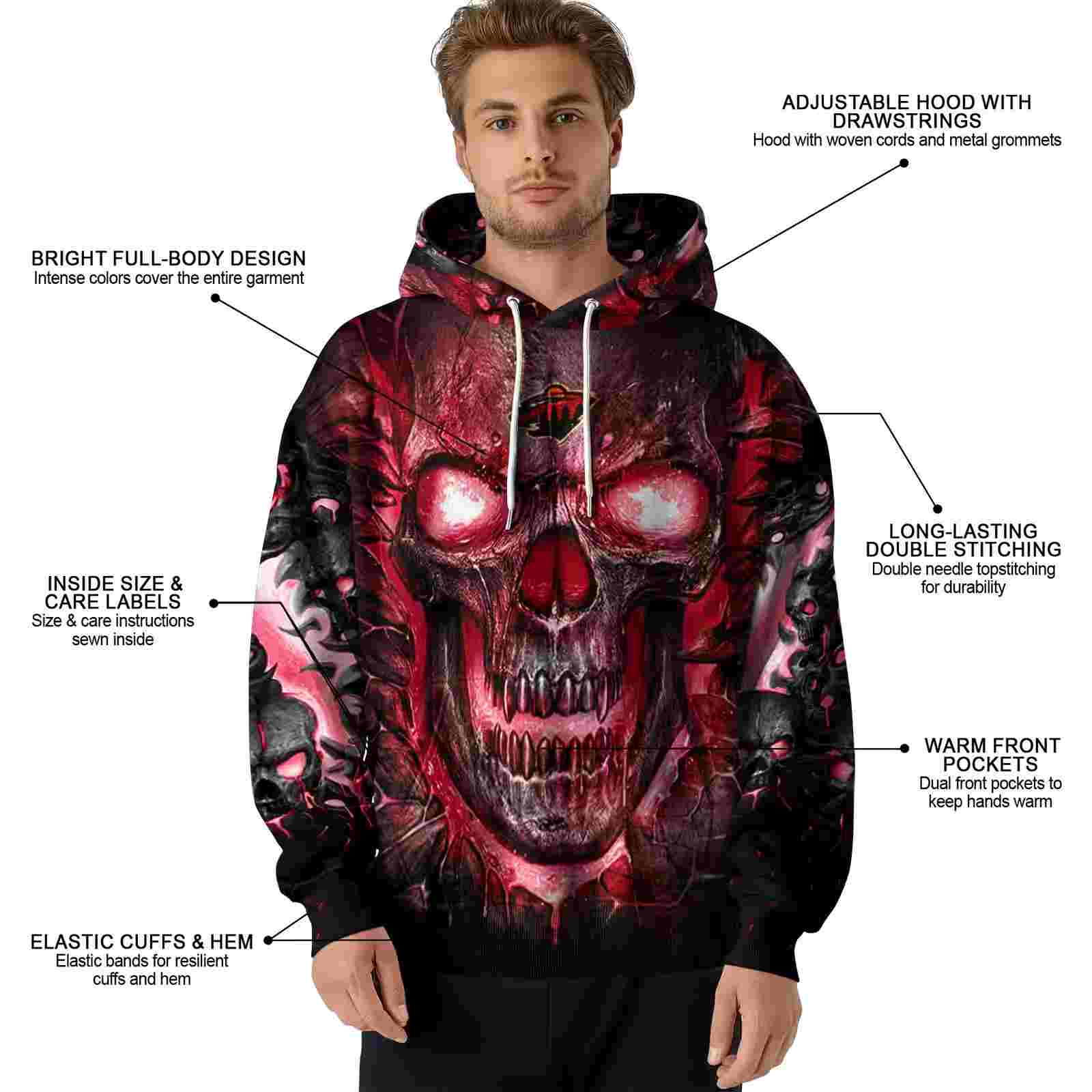 minnesota wild demonic skull red black hoodie latest model